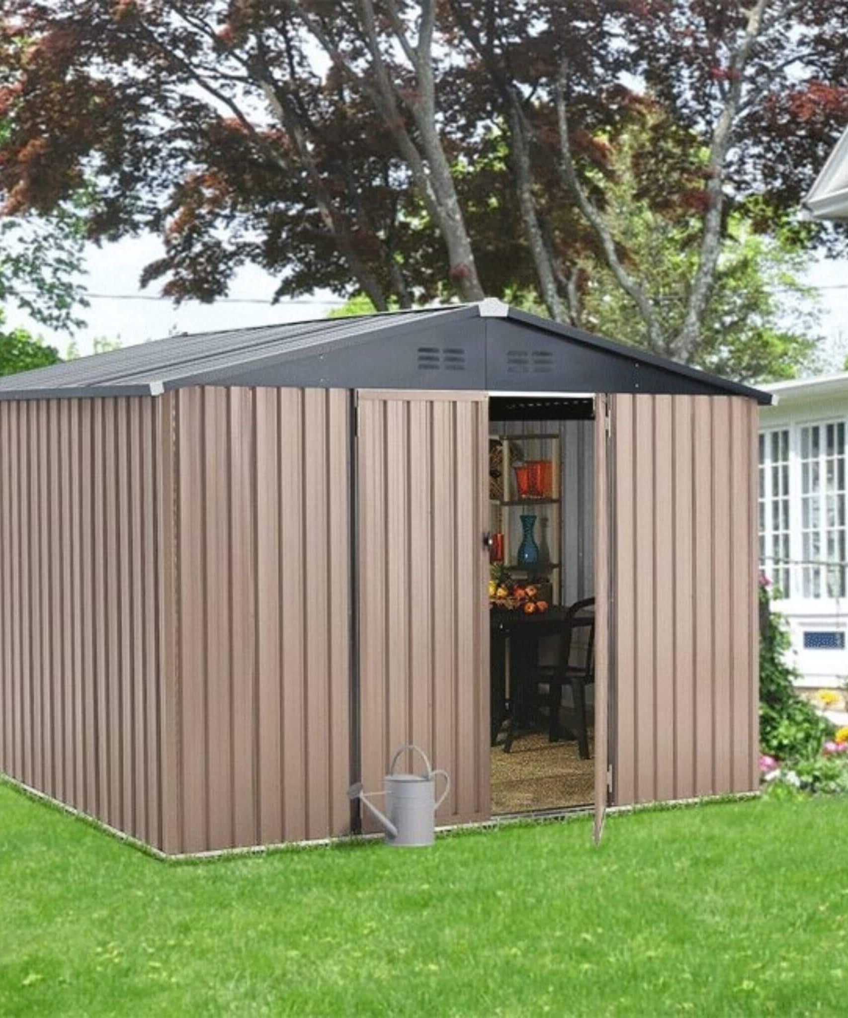 [08X10FT] Alora Large Heavy-Duty Outdoor Metal Garden Tools Storage Utility Shed W/ Lockable Door (SAK72751)
