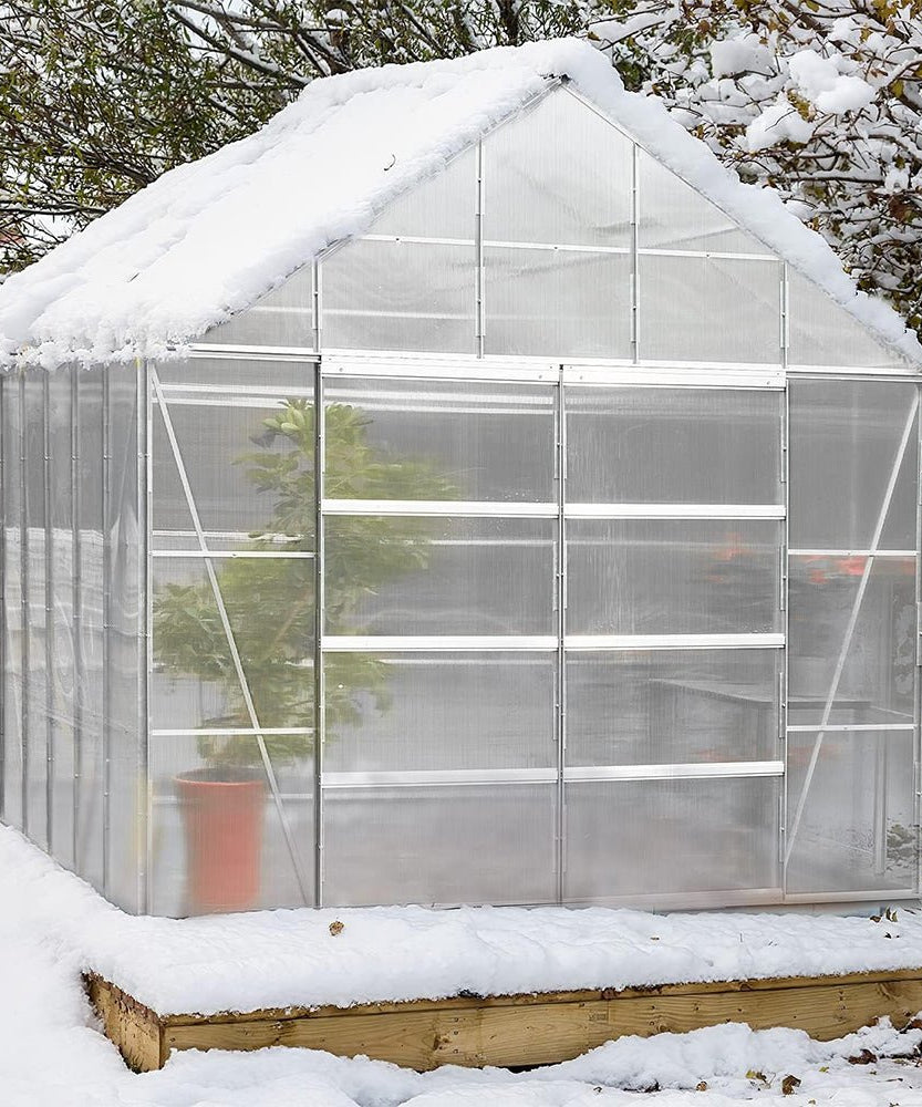 [10X12FT] Large Heavy-Duty Outdoor Walk-In Polycarbonate Aluminum Frame Greenhouse With Adjustable Vents & Sliding Doors (SAK93648)