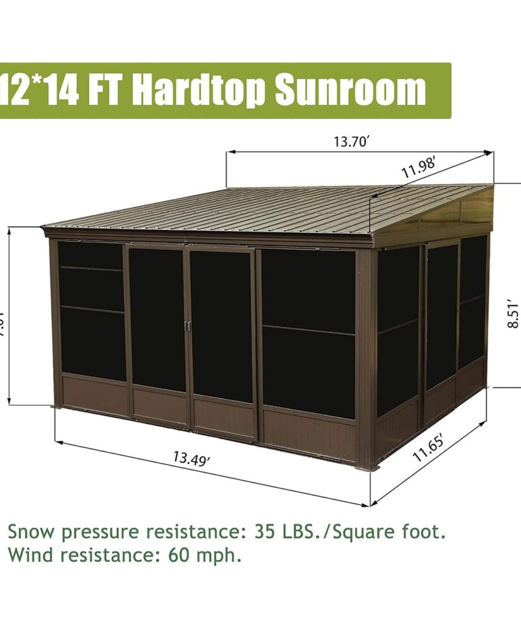 [12X14FT] Alora Haven Large Outdoor All-Season Wall-Mounted Sunroom With Galvanized Steel Roof & Moveable PVC Screen (SAK46475)