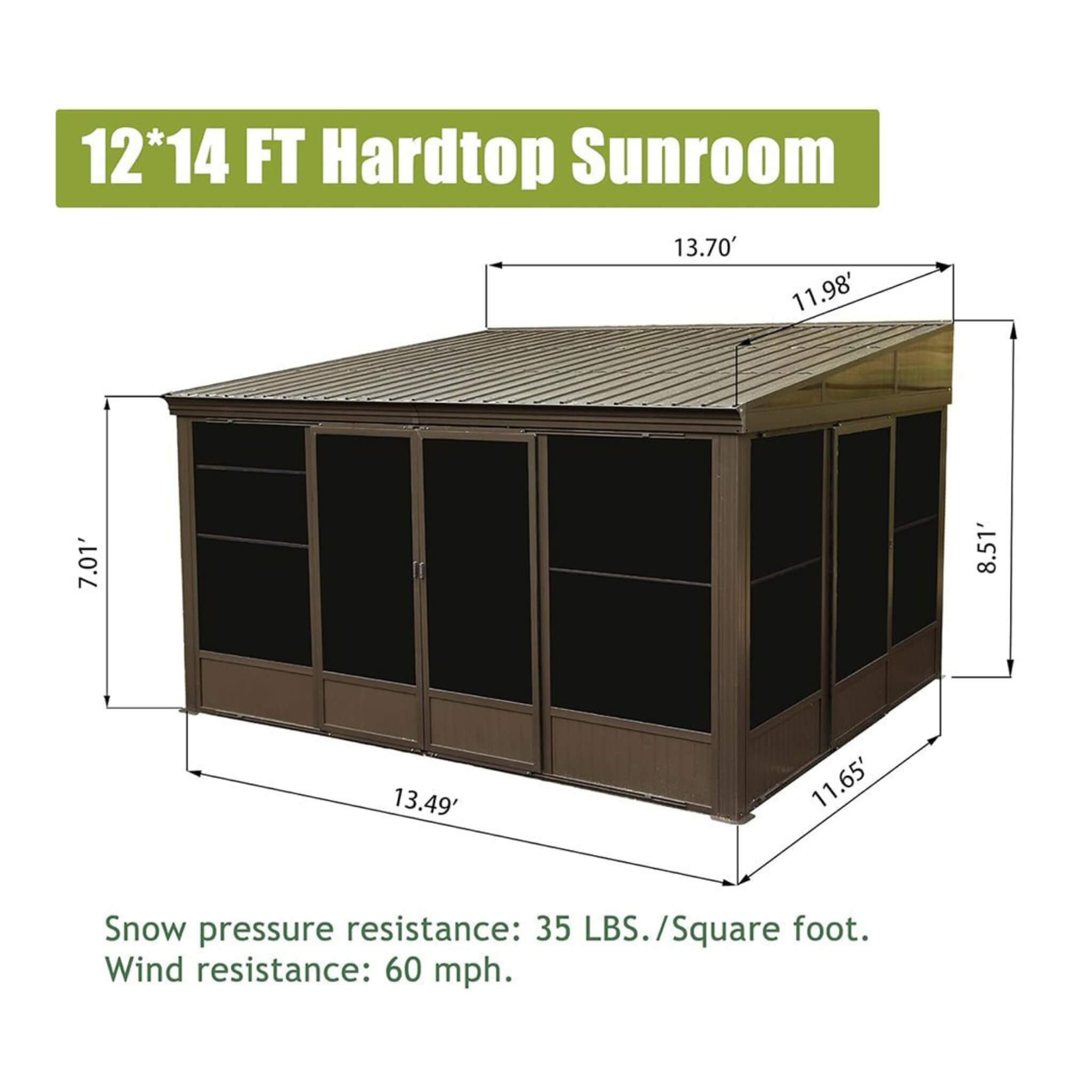 [12X14FT] Alora Haven Large Outdoor All-Season Wall-Mounted Sunroom With Galvanized Steel Roof & Moveable PVC Screen (SAK46475)
