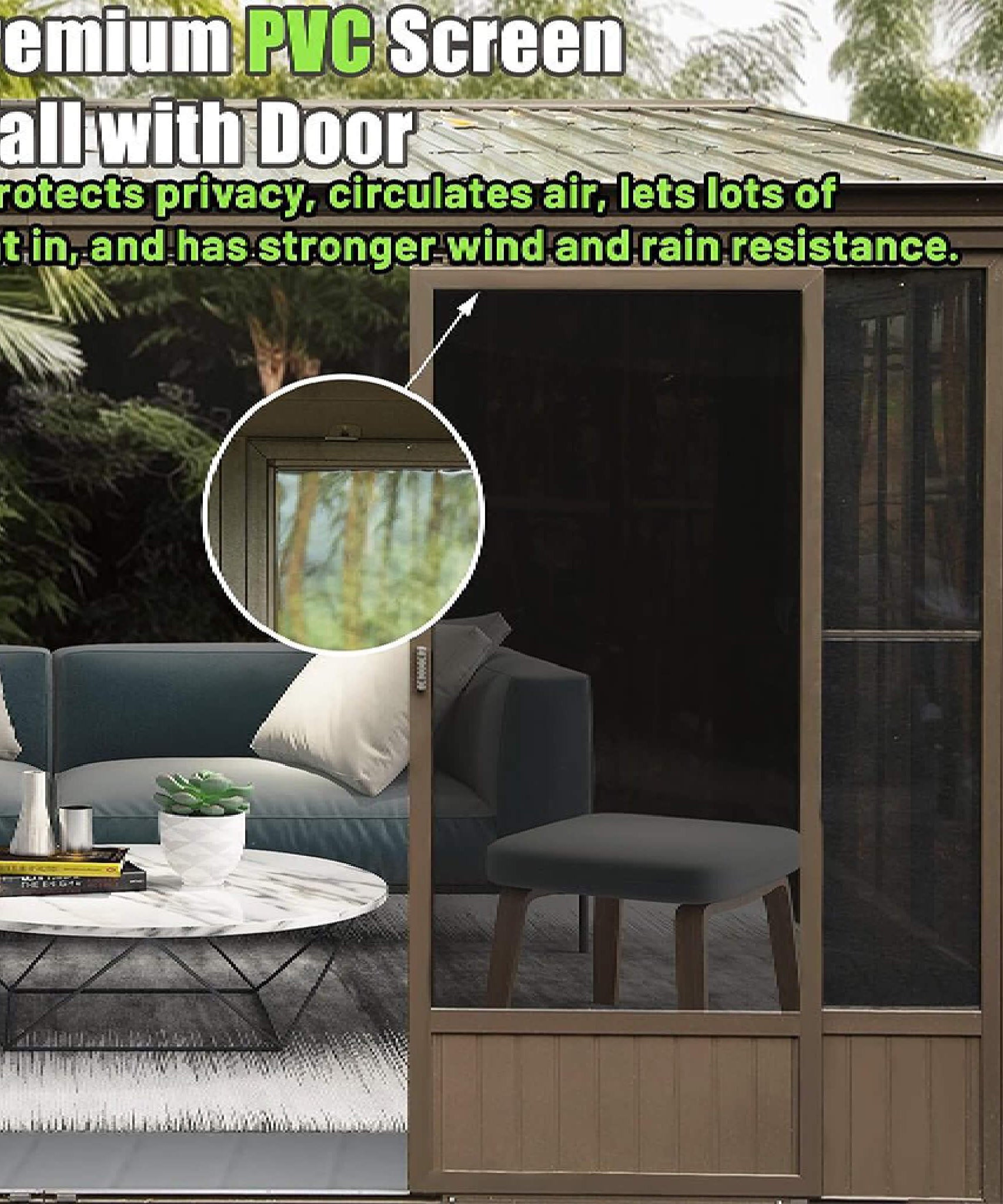 [12X14FT] Alora Haven Large Outdoor All-Season Wall-Mounted Sunroom With Galvanized Steel Roof & Moveable PVC Screen (SAK46475)
