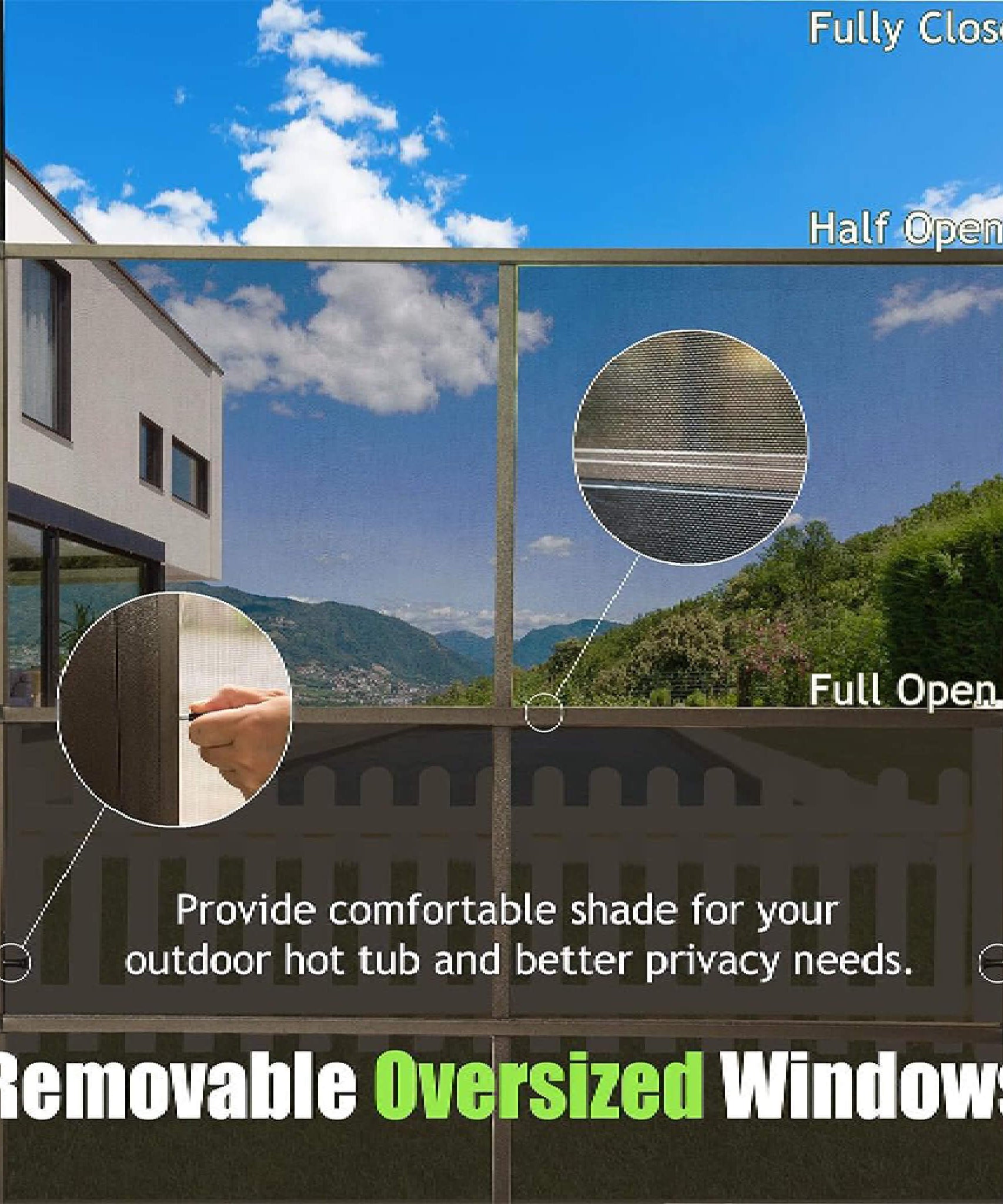 [12X14FT] Alora Haven Large Outdoor All-Season Wall-Mounted Sunroom With Galvanized Steel Roof & Moveable PVC Screen (SAK46475)