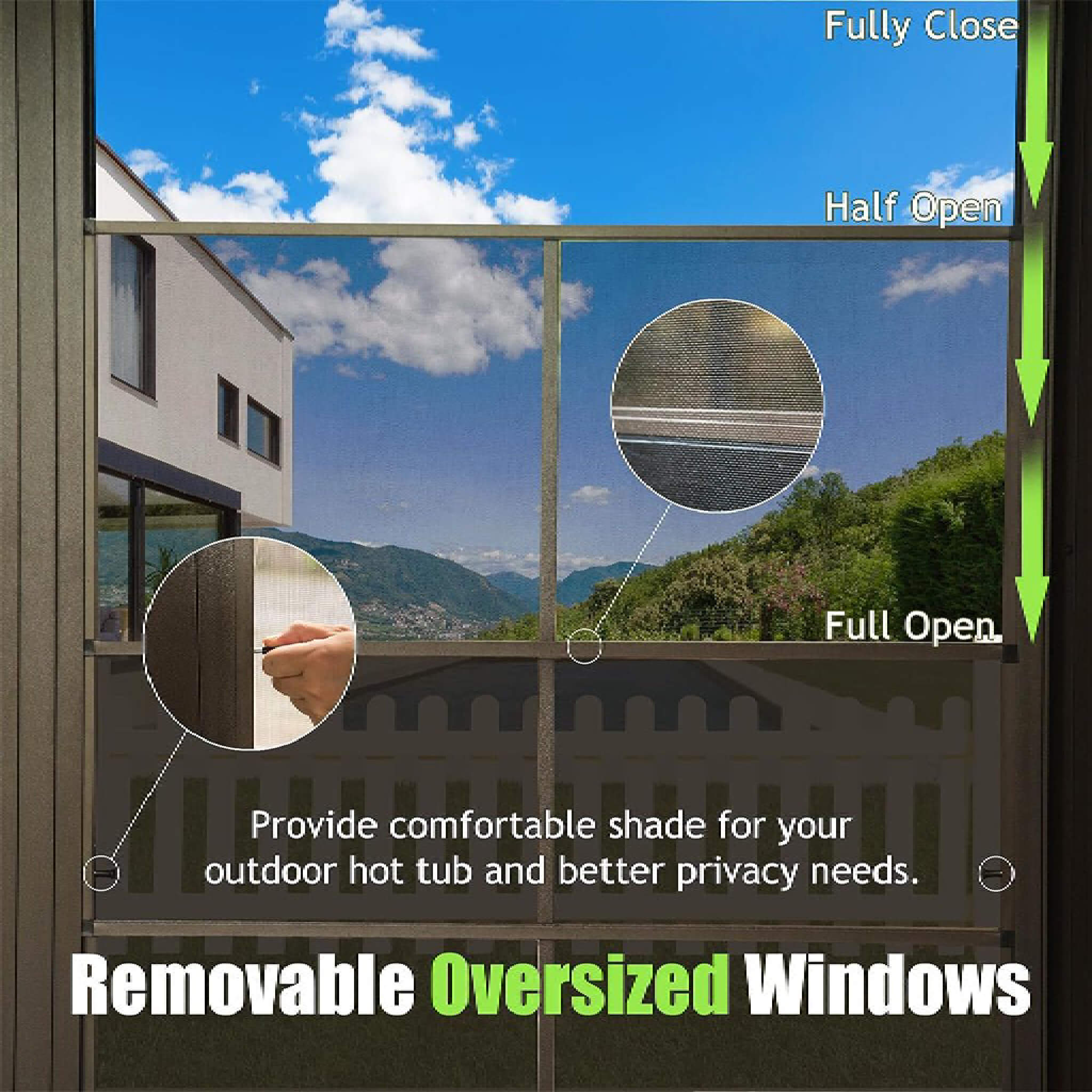 [12X14FT] Alora Haven Large Outdoor All-Season Wall-Mounted Sunroom With Galvanized Steel Roof & Moveable PVC Screen (SAK46475)