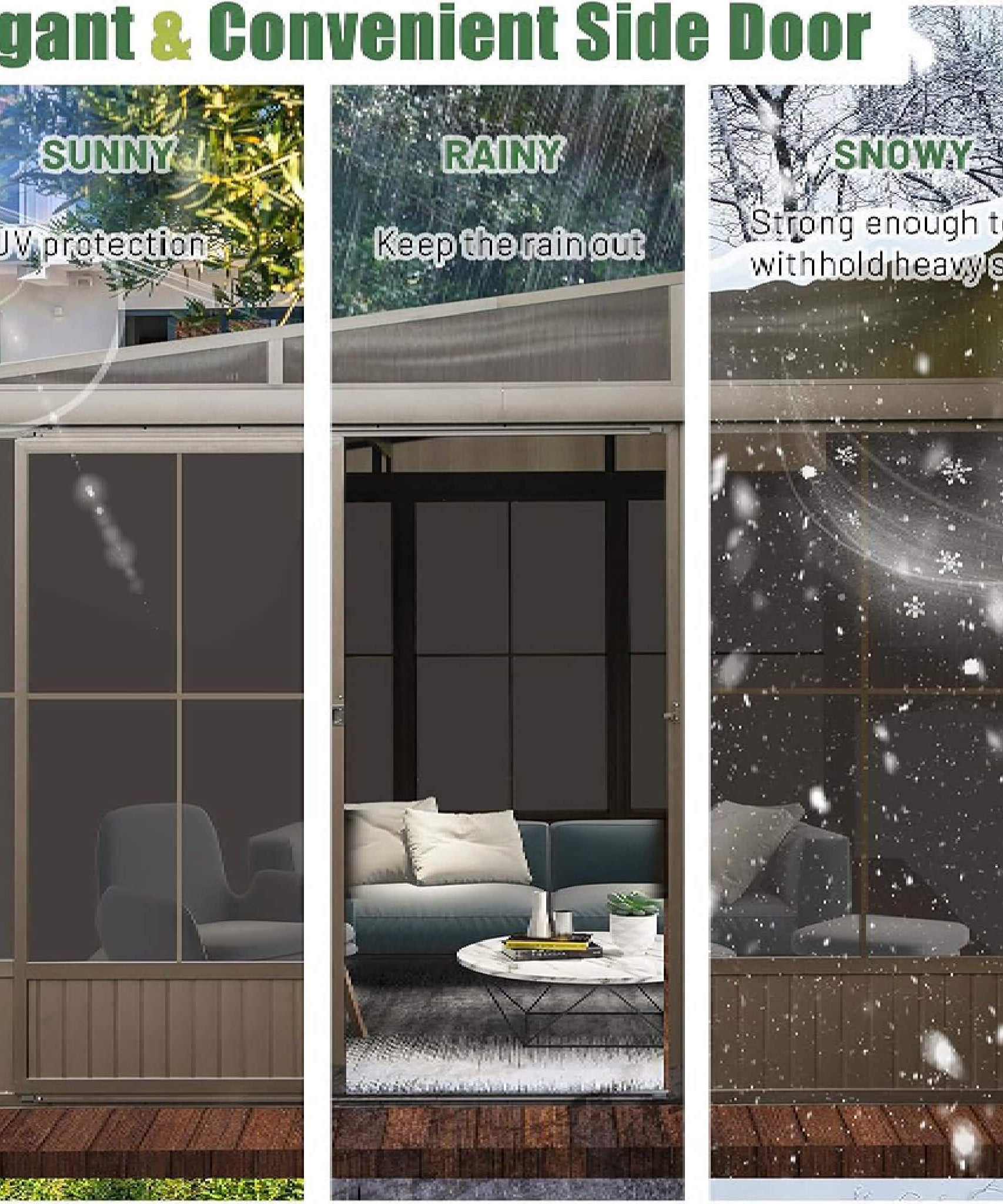 [12X14FT] Alora Haven Large Outdoor All-Season Wall-Mounted Sunroom With Galvanized Steel Roof & Moveable PVC Screen (SAK46475)
