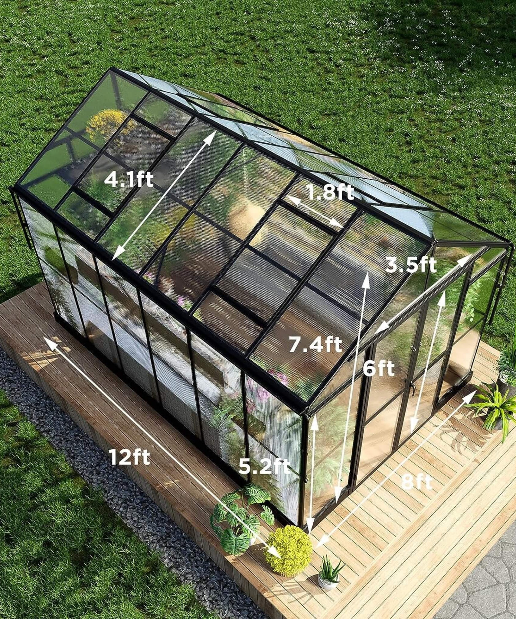 [08X12FT] Large Premium Outdoor Aluminum Polycarbonate Greenhouse With Double Swing Doors (SAK92641)
