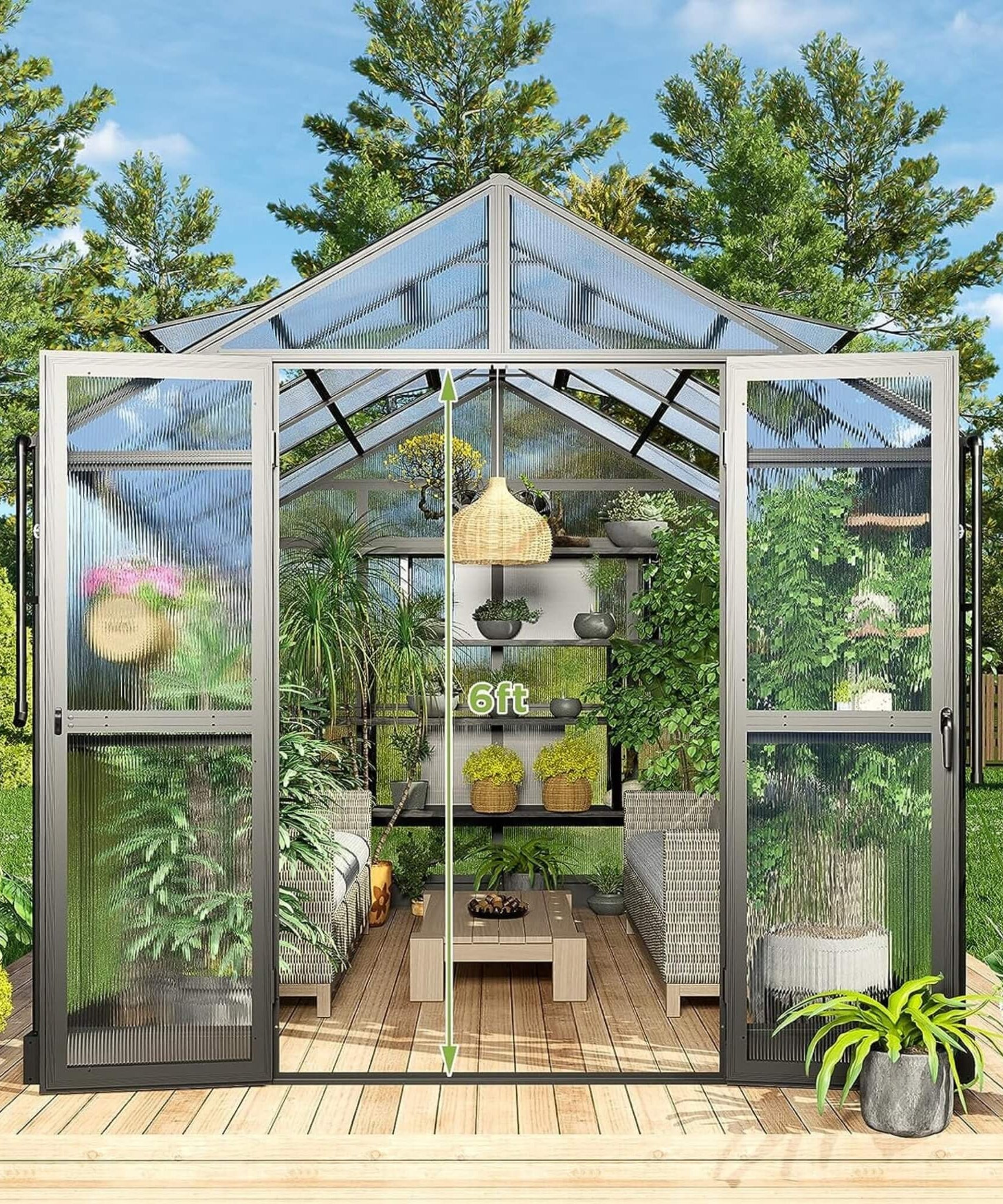 [08X12FT] Large Premium Outdoor Aluminum Polycarbonate Greenhouse With Double Swing Doors (SAK92641)