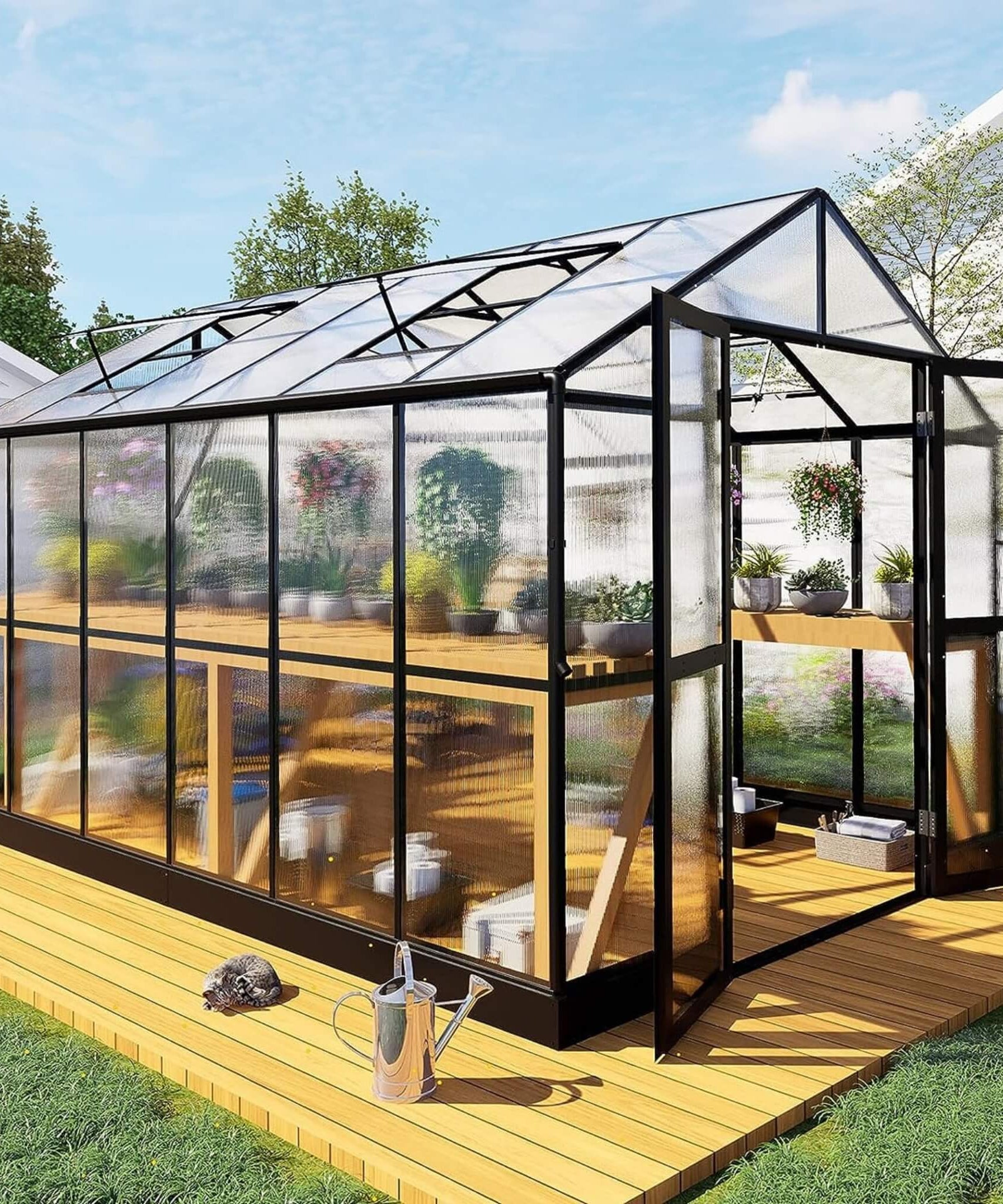 [08X12FT] Large Premium Outdoor Aluminum Polycarbonate Greenhouse With Double Swing Doors (SAK92641)