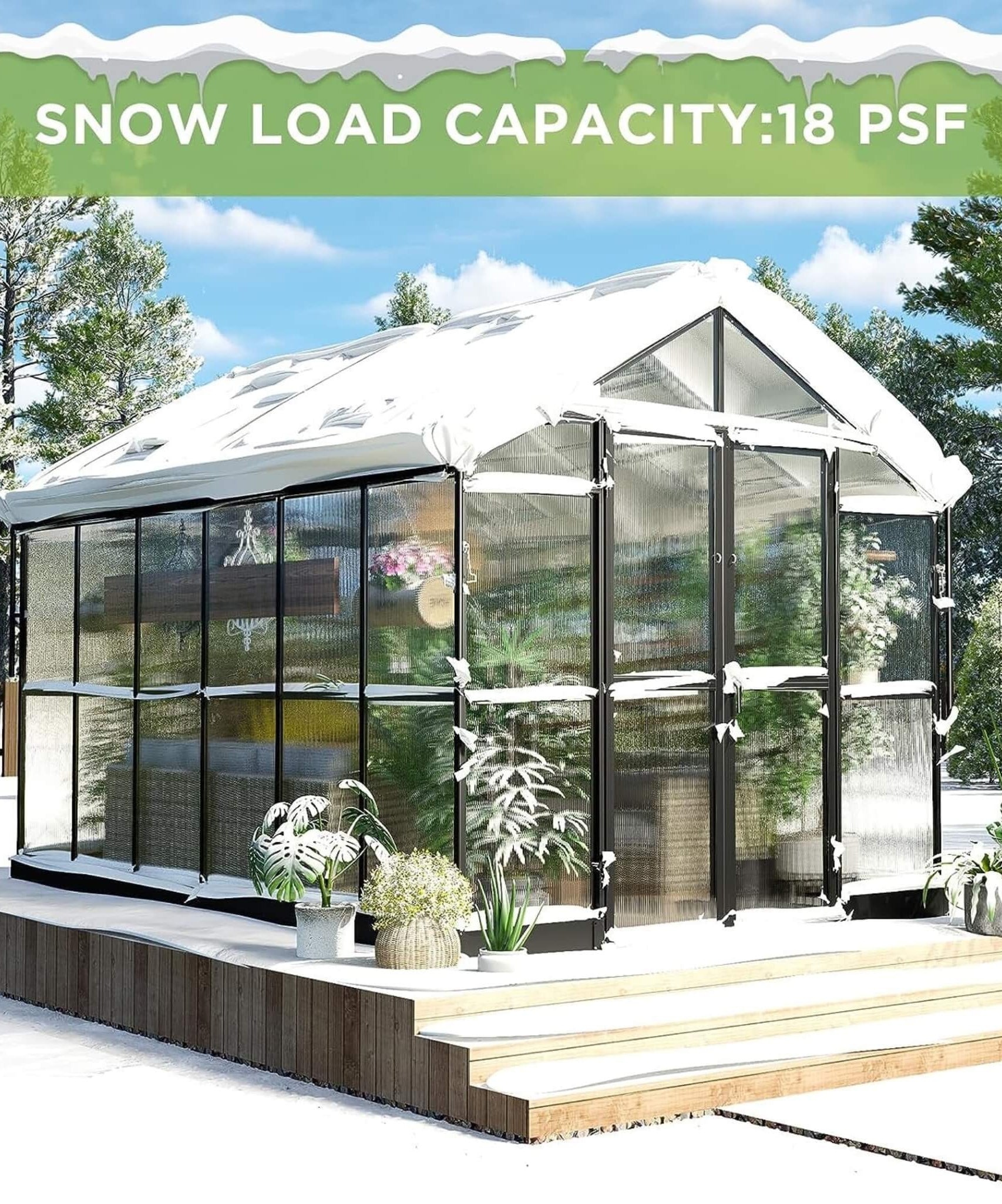 [08X12FT] Large Premium Outdoor Aluminum Polycarbonate Greenhouse With Double Swing Doors (SAK92641)