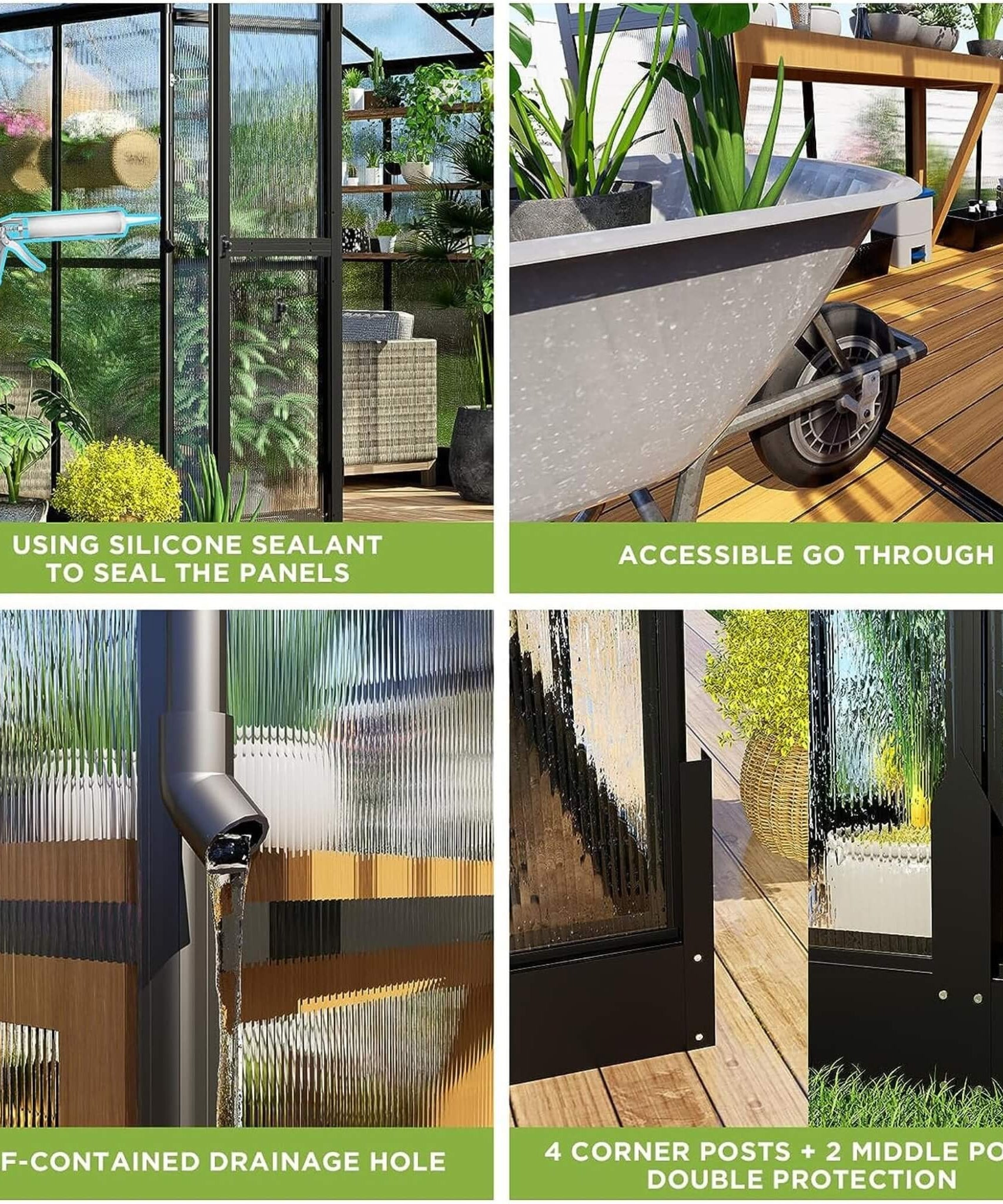 [08X12FT] Large Premium Outdoor Aluminum Polycarbonate Greenhouse With Double Swing Doors (SAK92641)