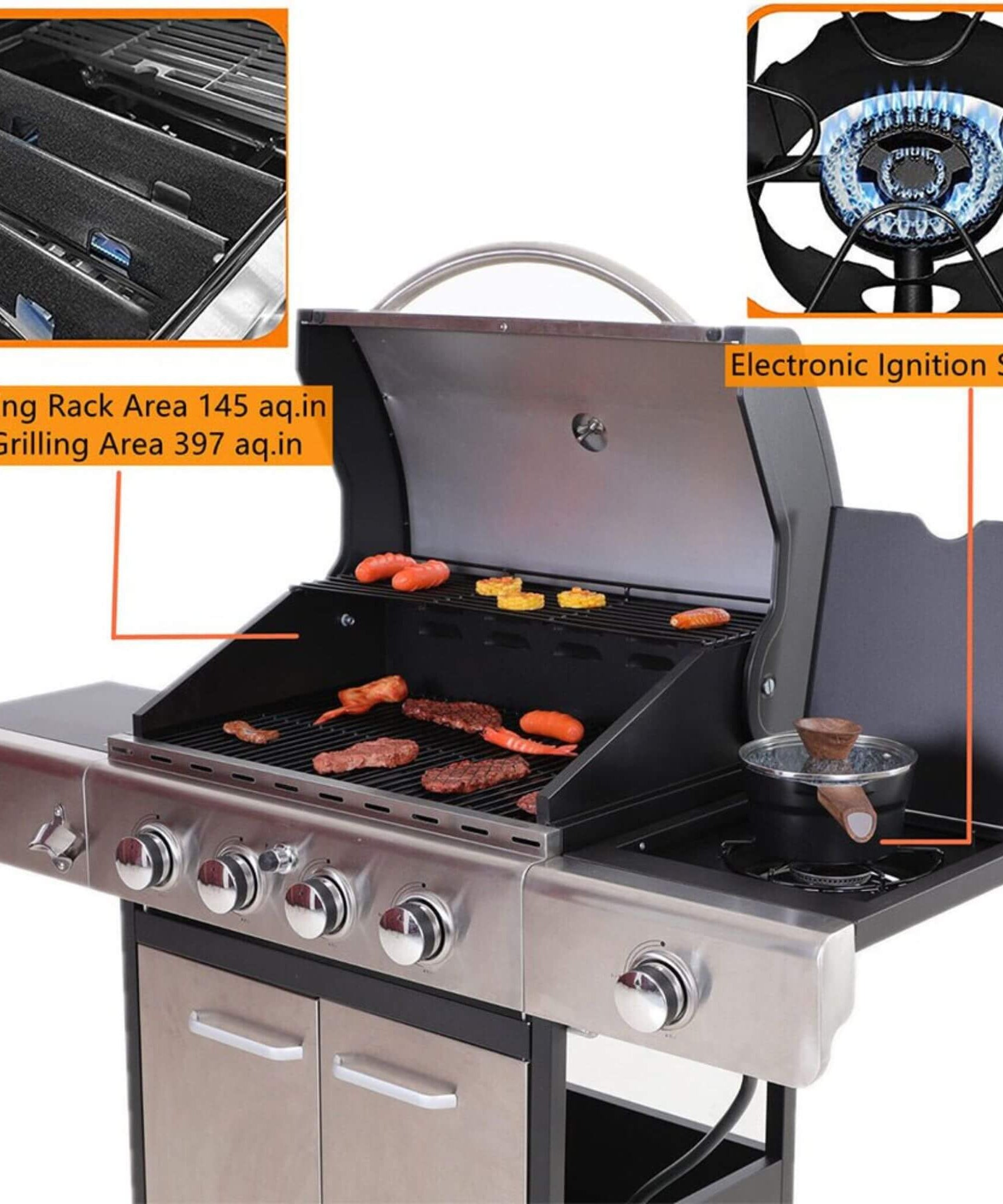 Large Outdoor 42K BTU BBQ Stainless Steel Propane Gas Grill With 4 Burners (SAK61283)