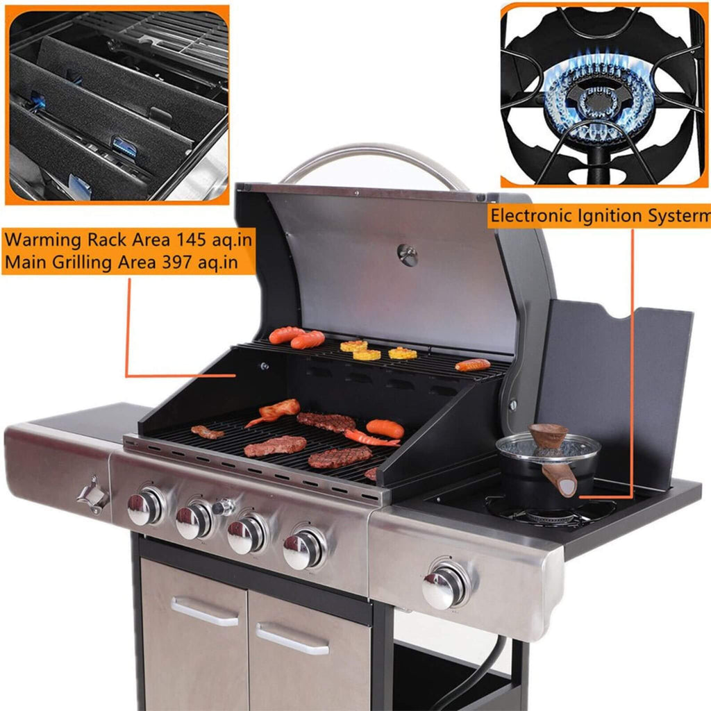 Large Outdoor 42K BTU BBQ Stainless Steel Propane Gas Grill With 4 Burners (SAK61283)