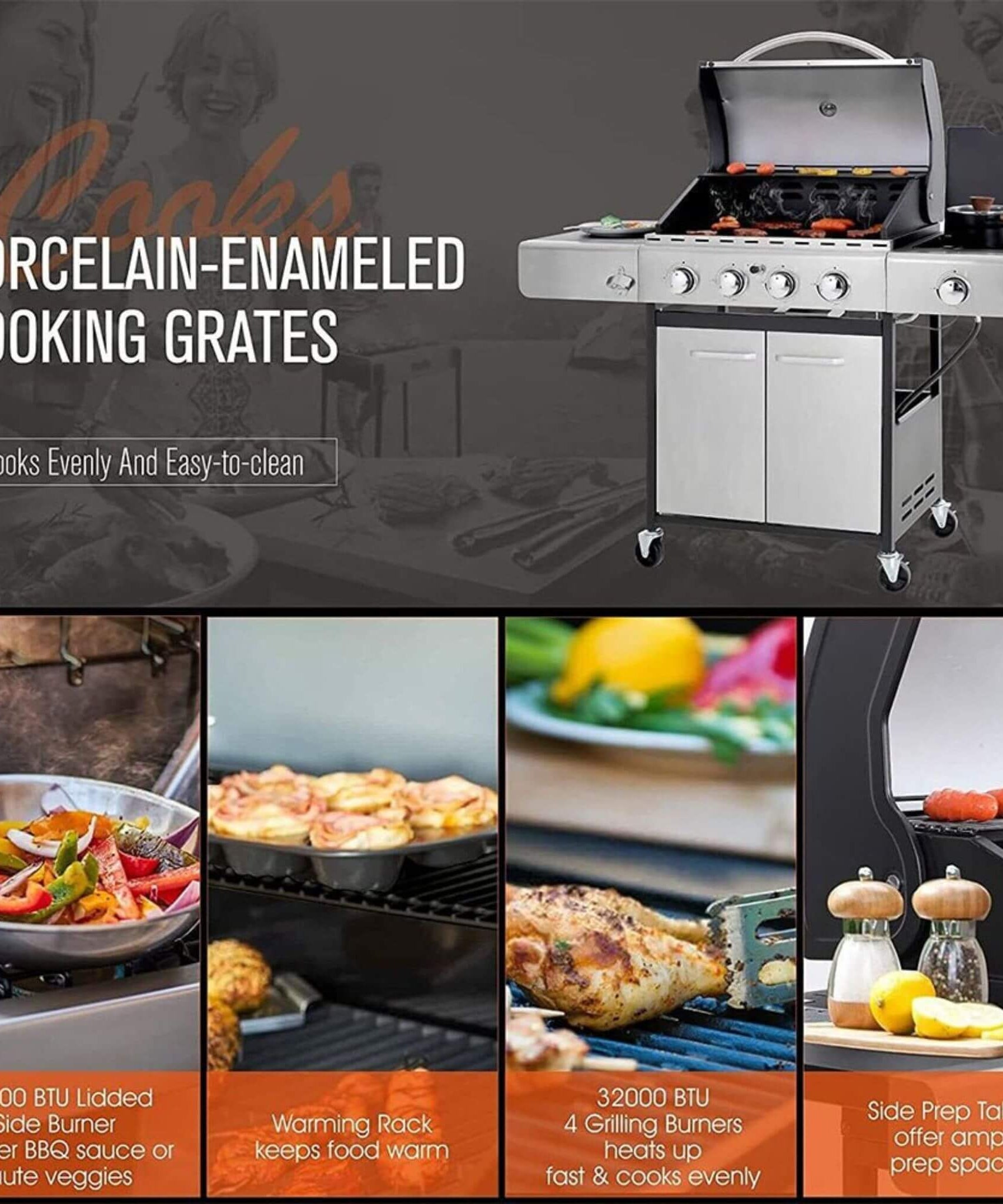 Large Outdoor 42K BTU BBQ Stainless Steel Propane Gas Grill With 4 Burners (SAK61283)