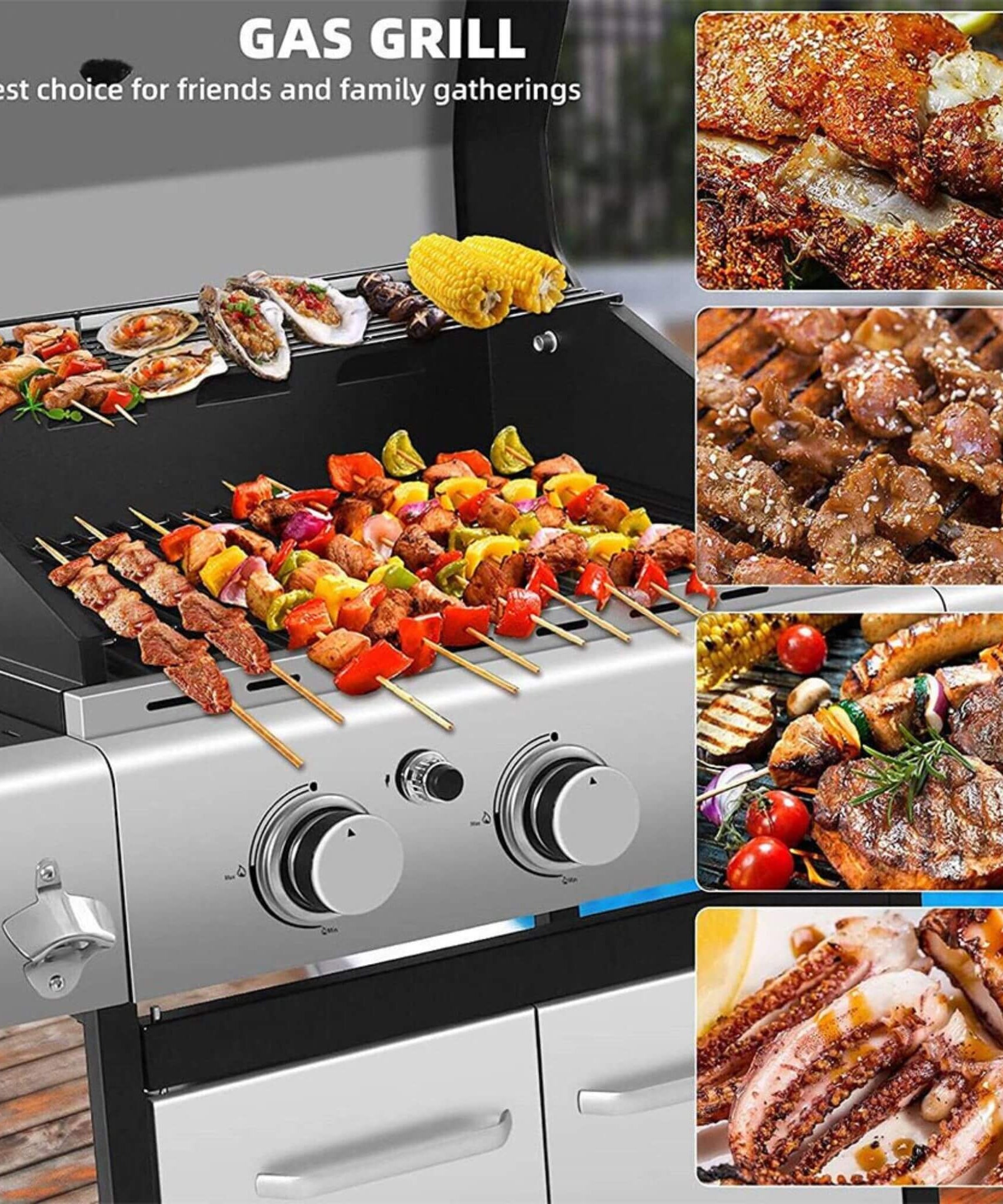 Large Outdoor 42K BTU BBQ Stainless Steel Propane Gas Grill With 4 Burners (SAK61283)
