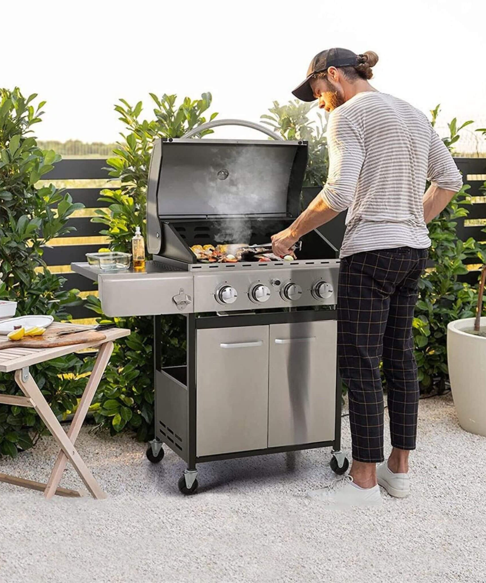 Large Outdoor 42K BTU BBQ Stainless Steel Propane Gas Grill With 4 Burners (SAK61283)