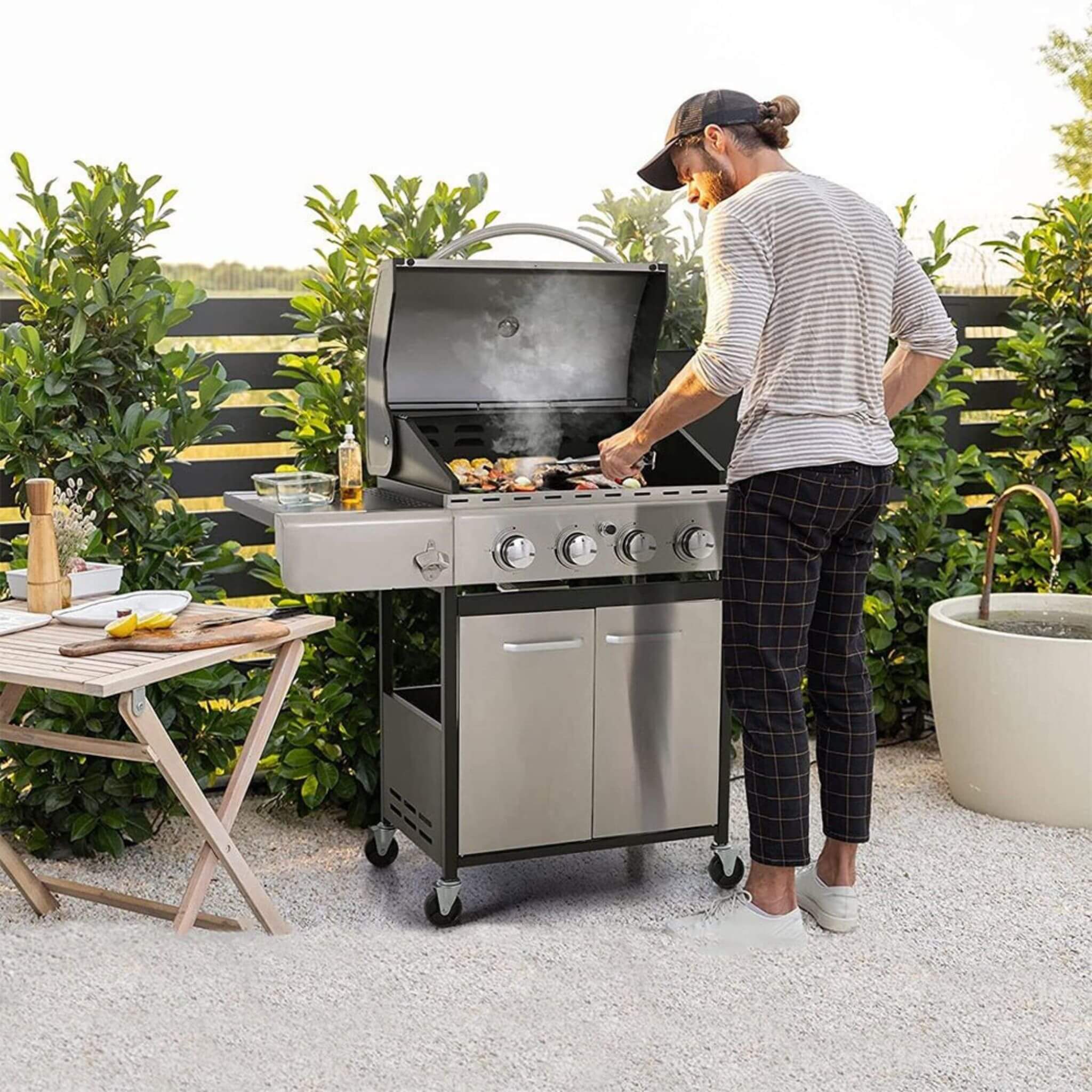 Large Outdoor 42K BTU BBQ Stainless Steel Propane Gas Grill With 4 Burners (SAK61283)