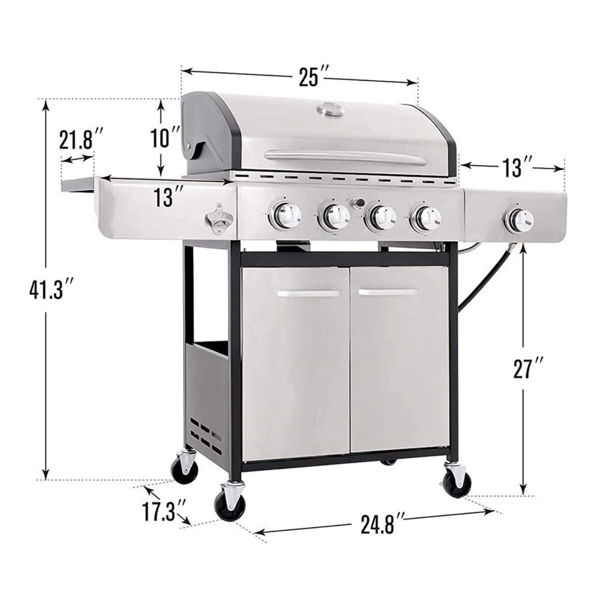 Large Outdoor 42K BTU BBQ Stainless Steel Propane Gas Grill With 4 Burners (SAK61283)