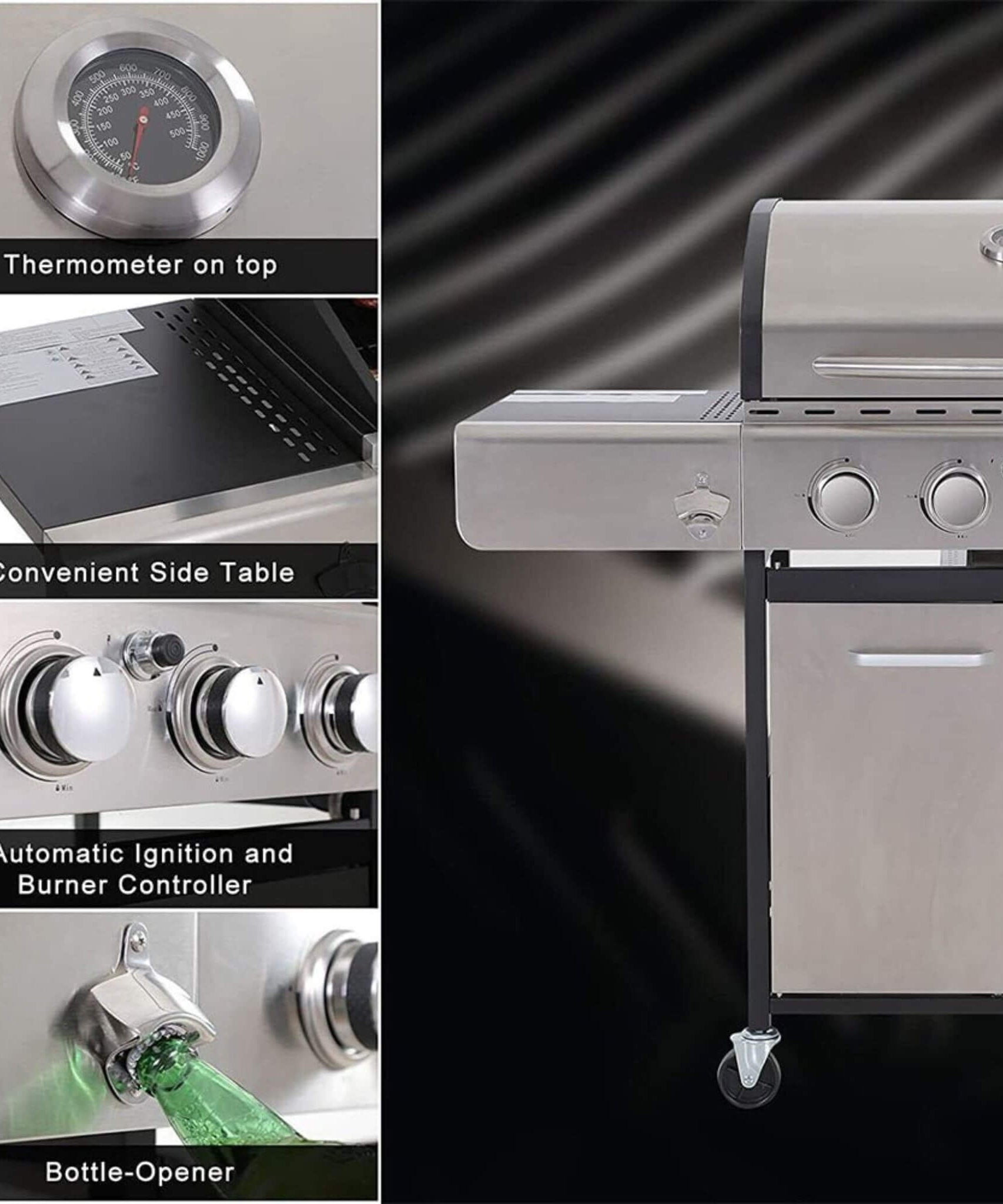 Large Outdoor 42K BTU BBQ Stainless Steel Propane Gas Grill With 4 Burners (SAK61283)