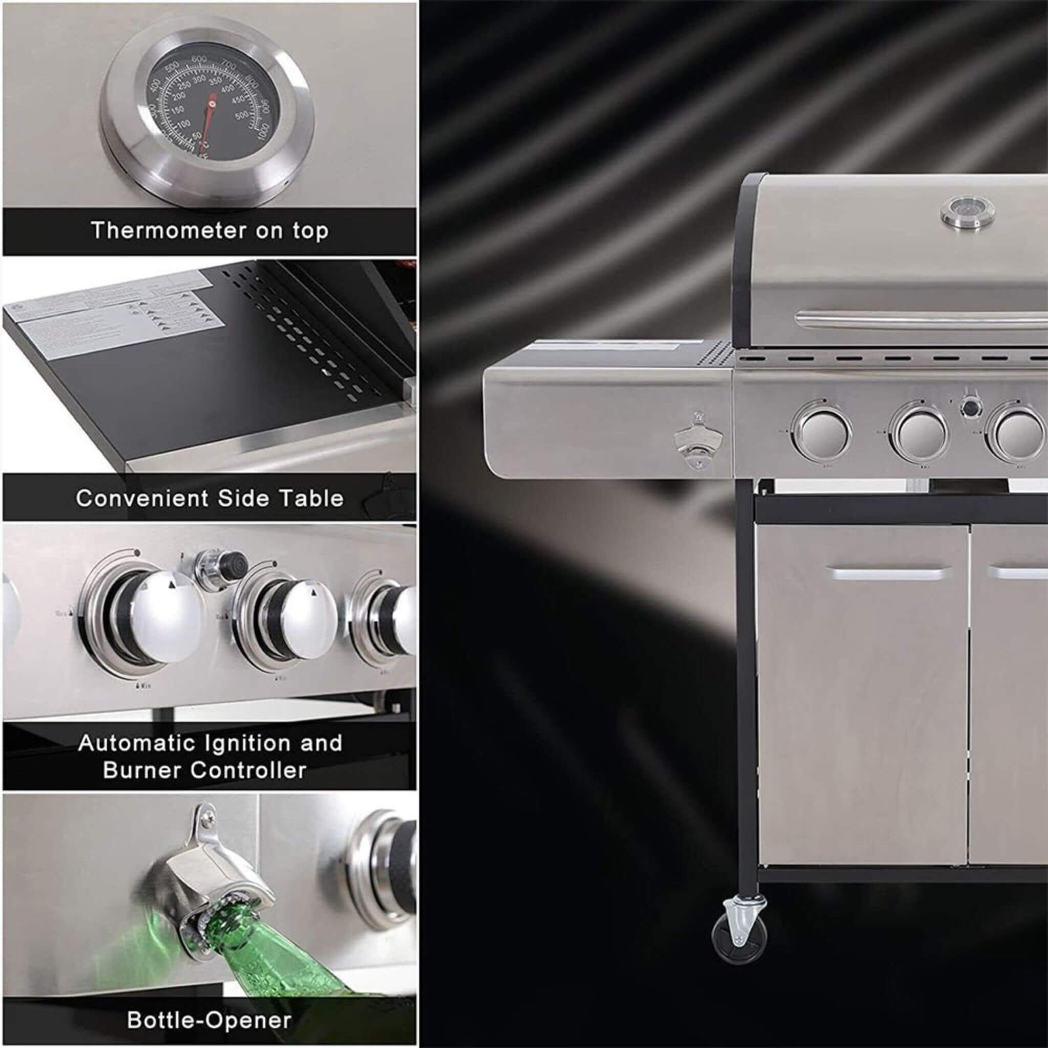 Large Outdoor 42K BTU BBQ Stainless Steel Propane Gas Grill With 4 Burners (SAK61283)