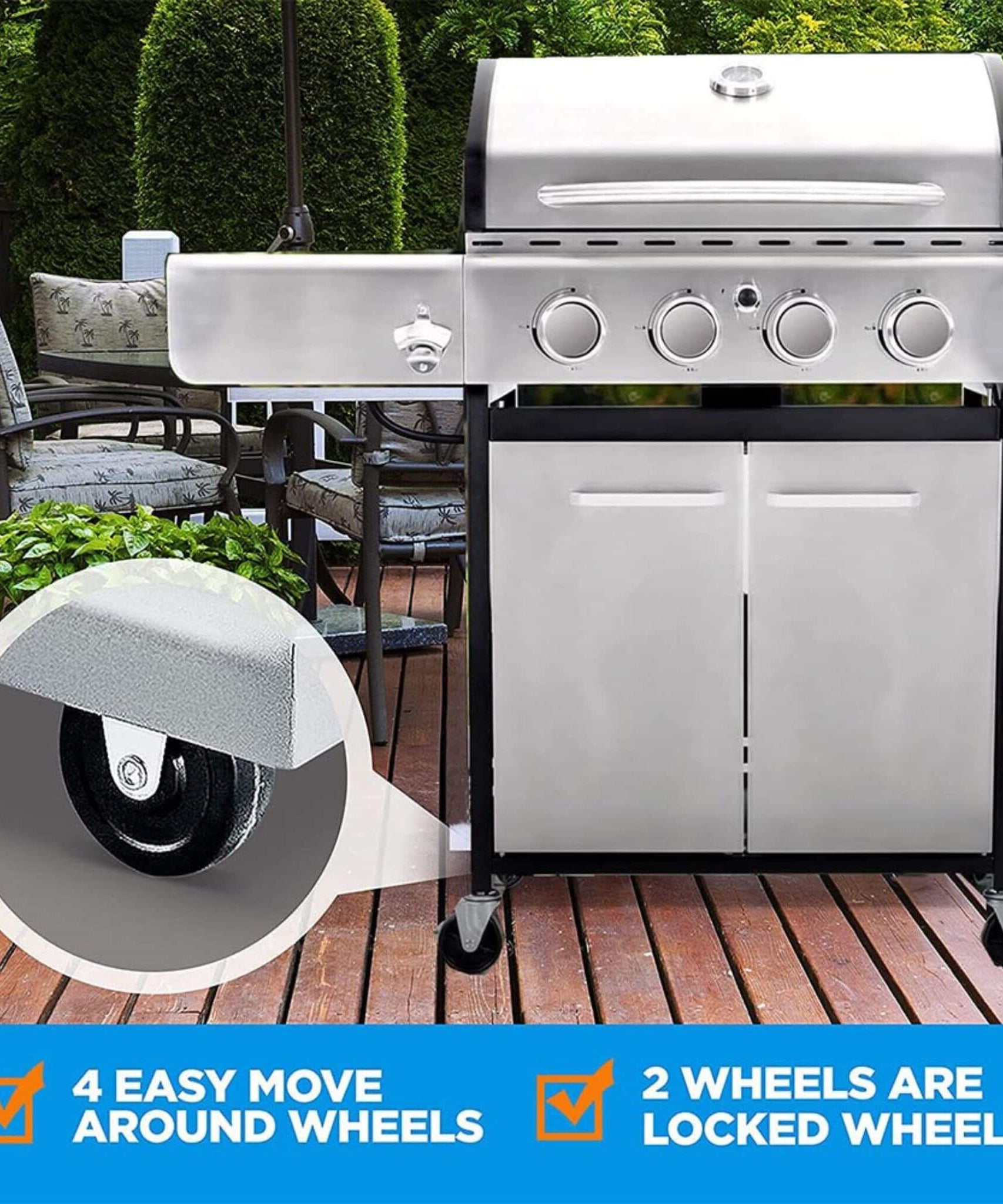 Large Outdoor 42K BTU BBQ Stainless Steel Propane Gas Grill With 4 Burners (SAK61283)