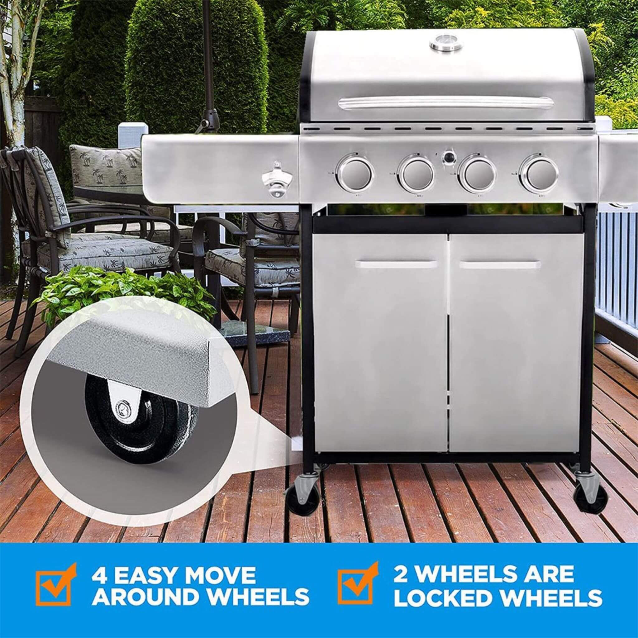 Large Outdoor 42K BTU BBQ Stainless Steel Propane Gas Grill With 4 Burners (SAK61283)