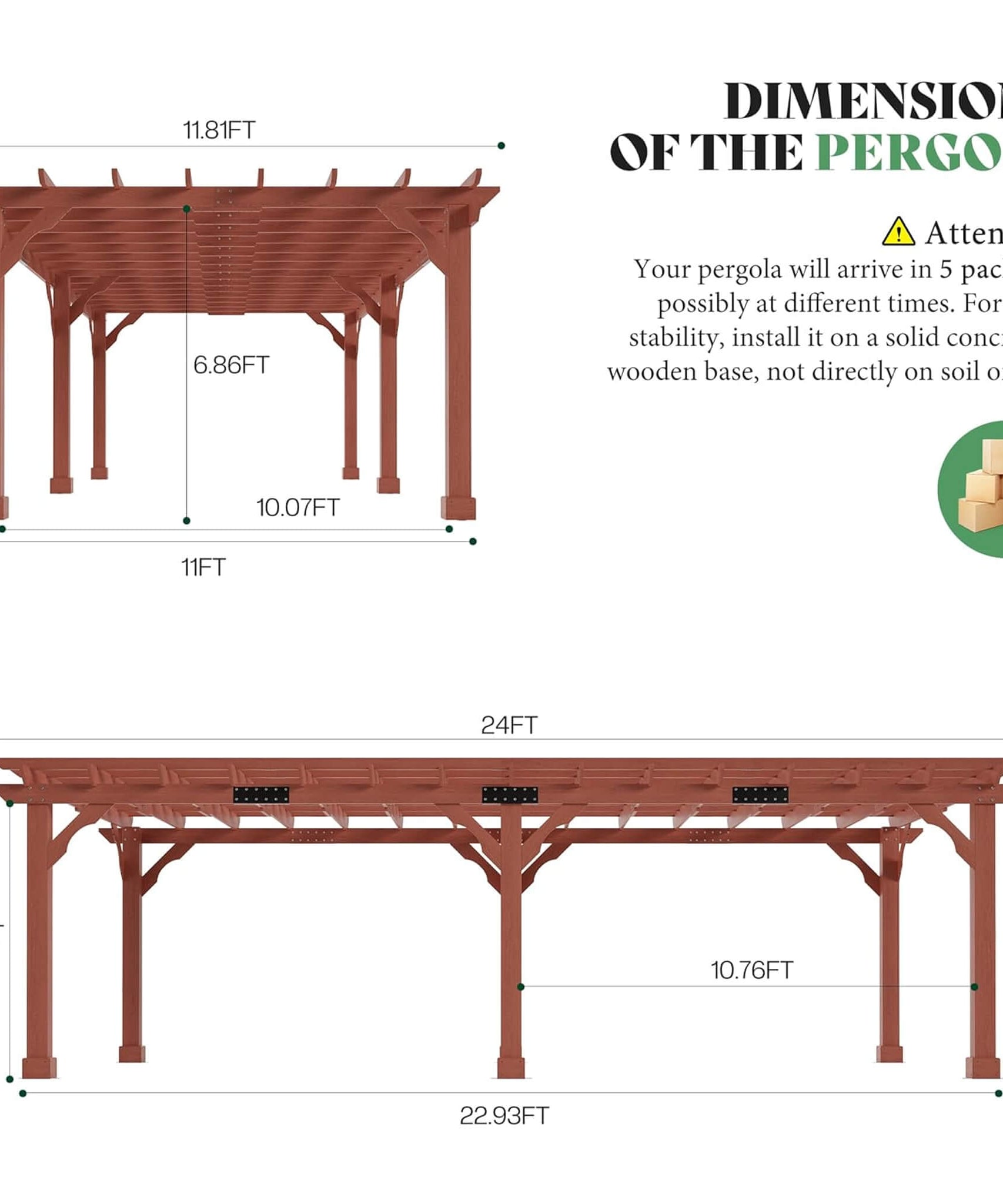 Alora Large Outdoor Cedar Wood Pergola Kit With Slatted Roof (SAK31064)