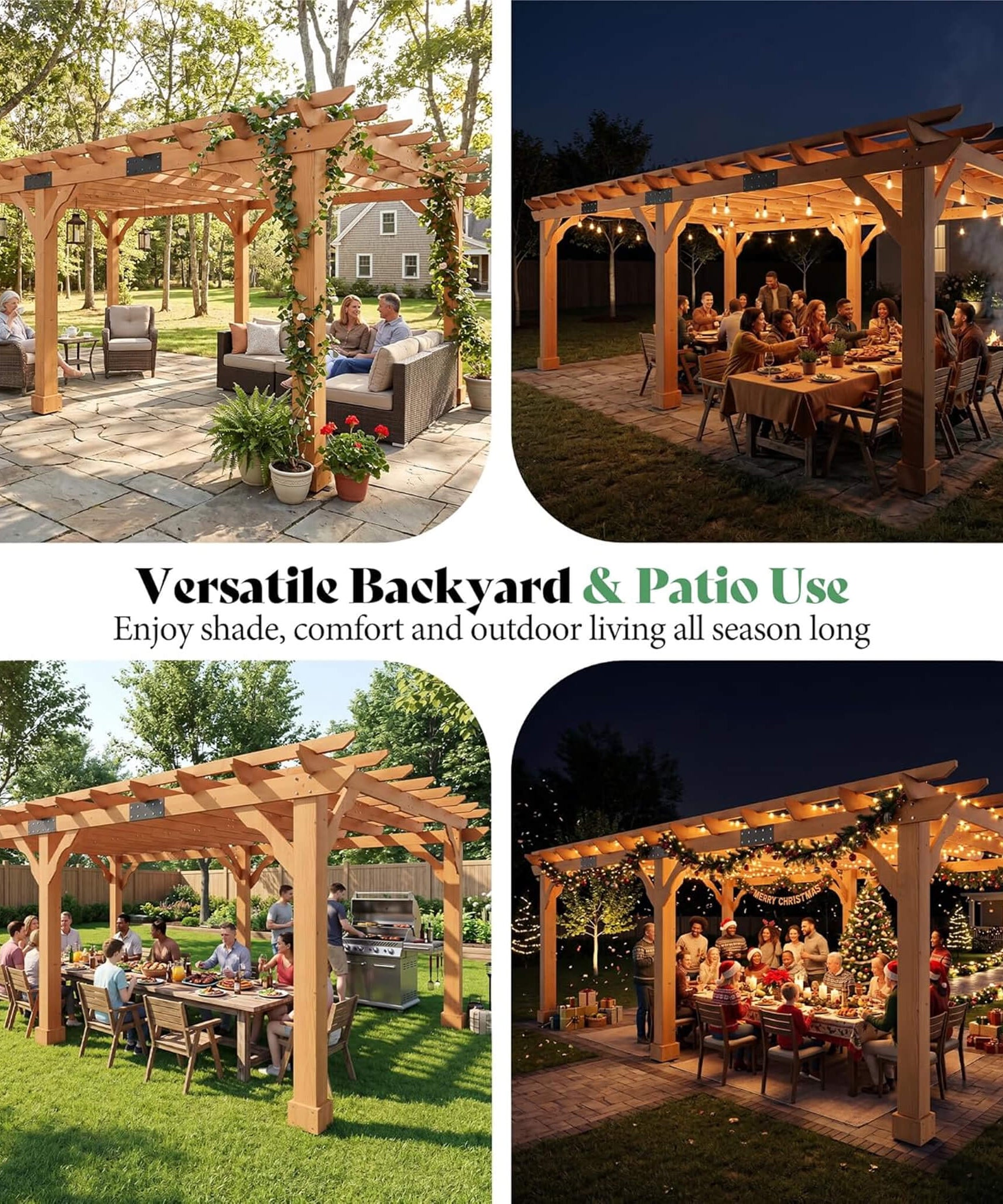Alora Large Outdoor Cedar Wood Pergola Kit With Slatted Roof (SAK31064)