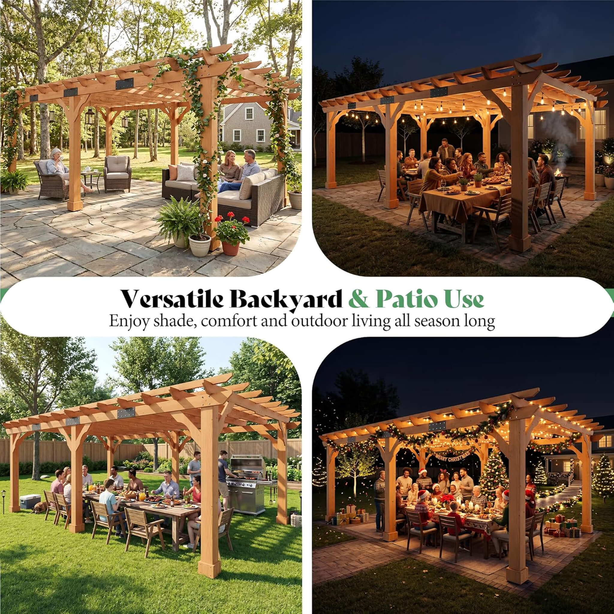Alora Large Outdoor Cedar Wood Pergola Kit With Slatted Roof (SAK31064)