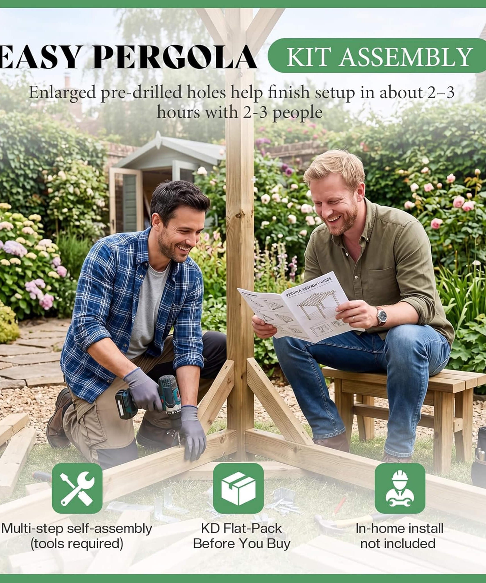 Alora Large Outdoor Cedar Wood Pergola Kit With Slatted Roof (SAK31064)