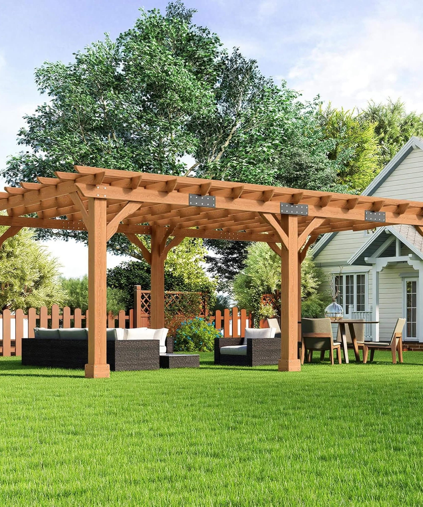 Alora Large Outdoor Cedar Wood Pergola Kit With Slatted Roof (SAK31064)
