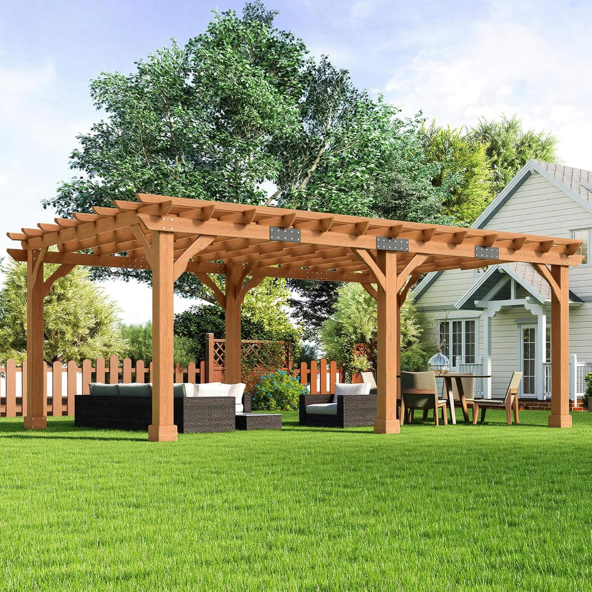 Alora Large Outdoor Cedar Wood Pergola Kit With Slatted Roof (SAK31064)