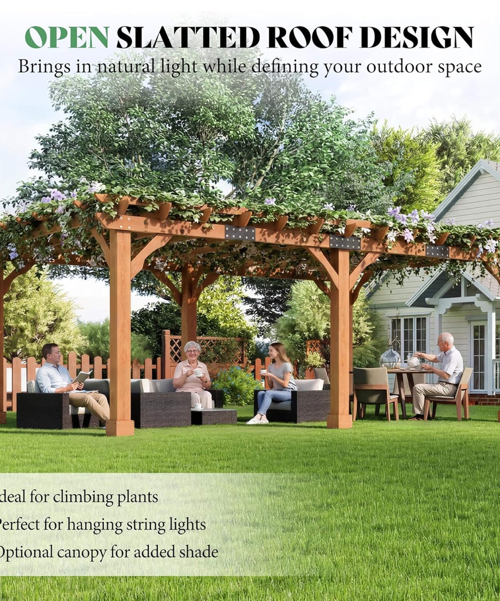 Alora Large Outdoor Cedar Wood Pergola Kit With Slatted Roof (SAK31064)