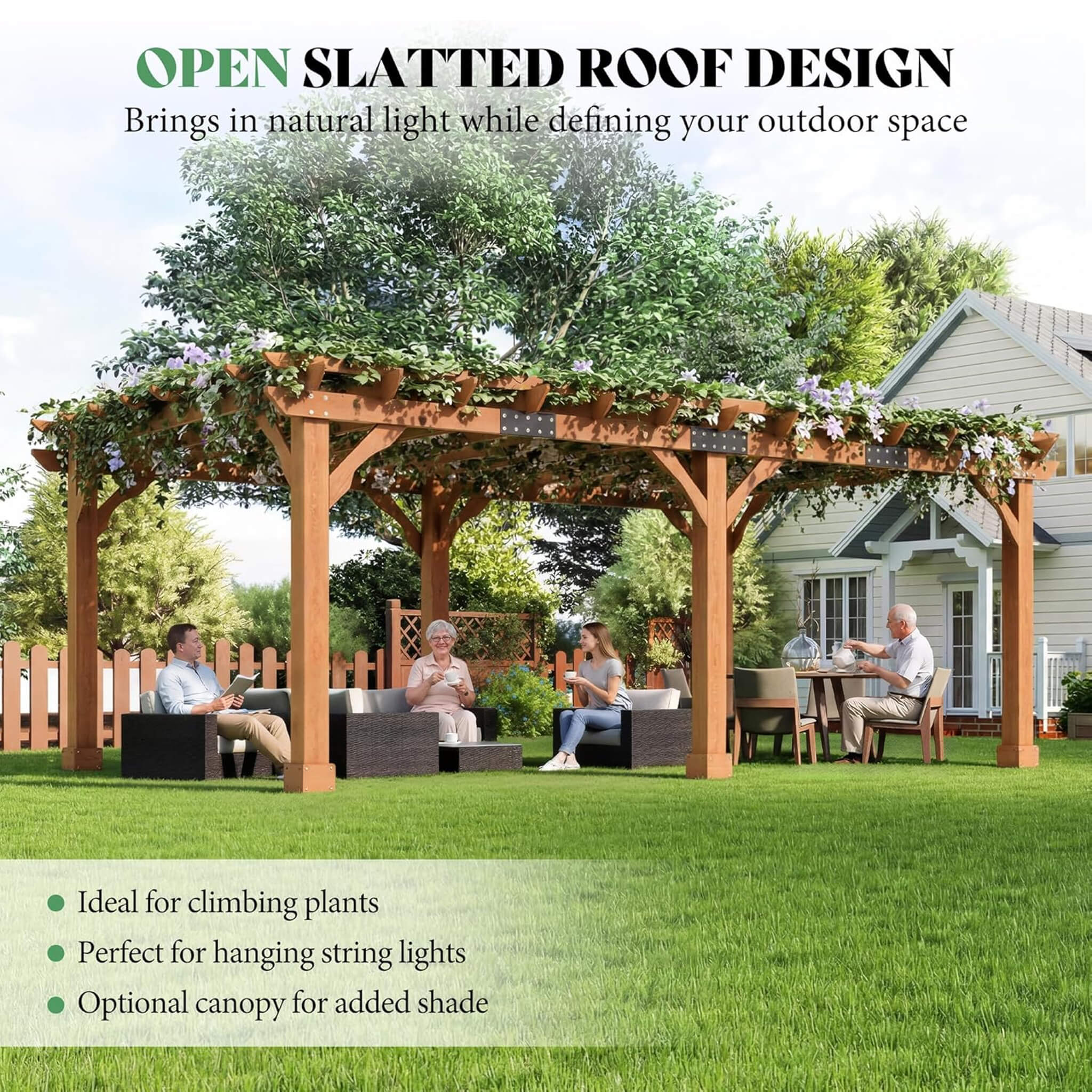 Alora Large Outdoor Cedar Wood Pergola Kit With Slatted Roof (SAK31064)