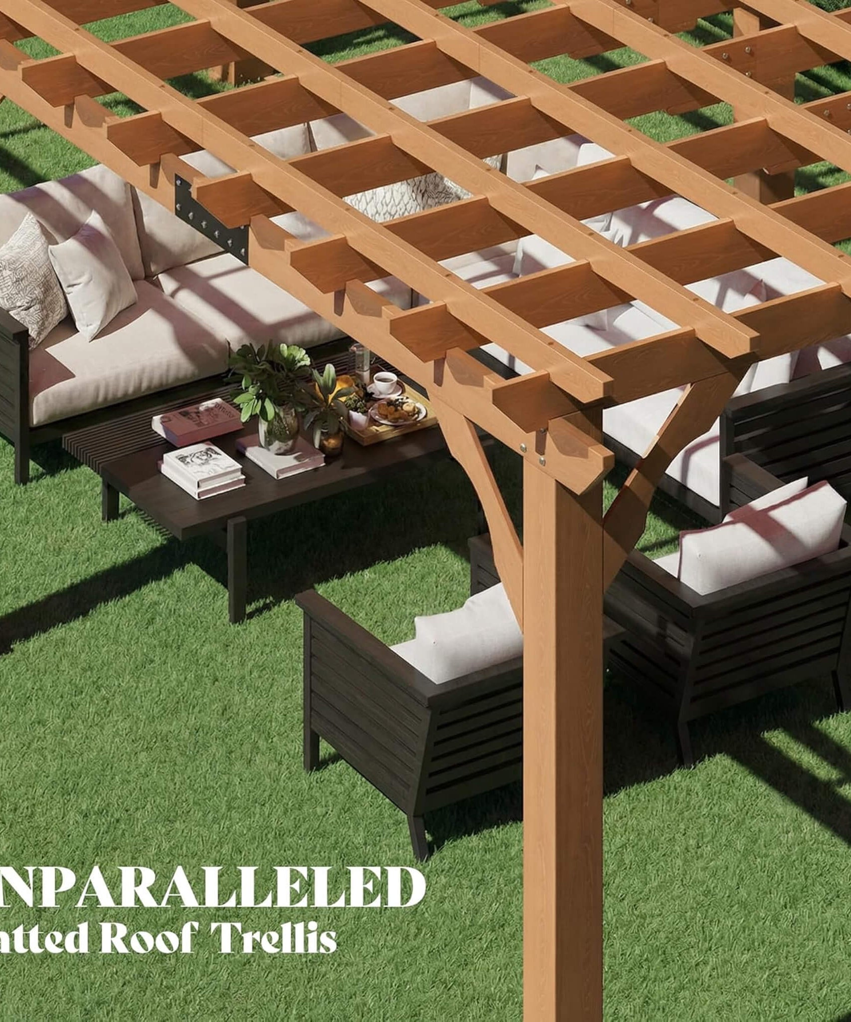 Alora Large Outdoor Cedar Wood Pergola Kit With Slatted Roof (SAK31064)