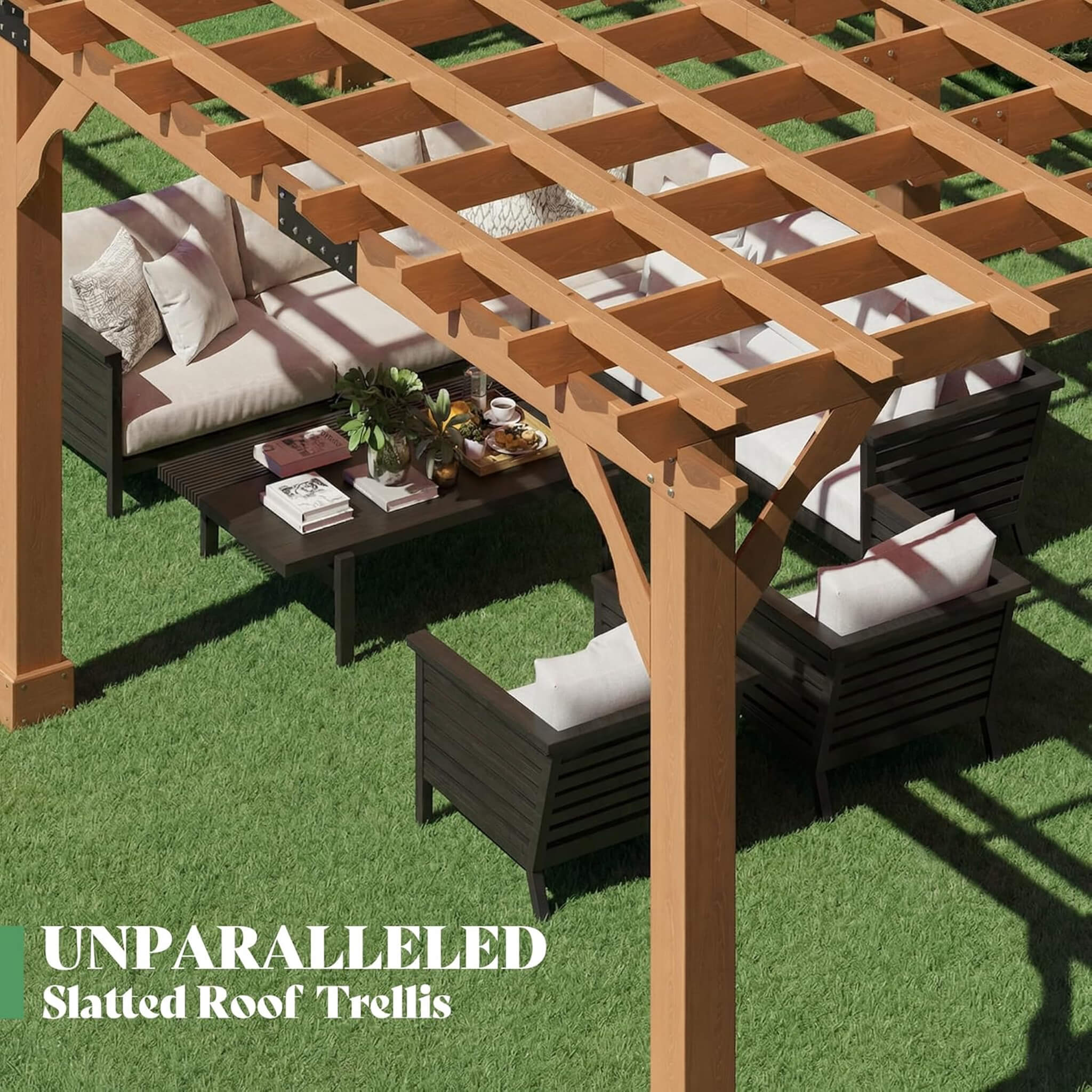 Alora Large Outdoor Cedar Wood Pergola Kit With Slatted Roof (SAK31064)