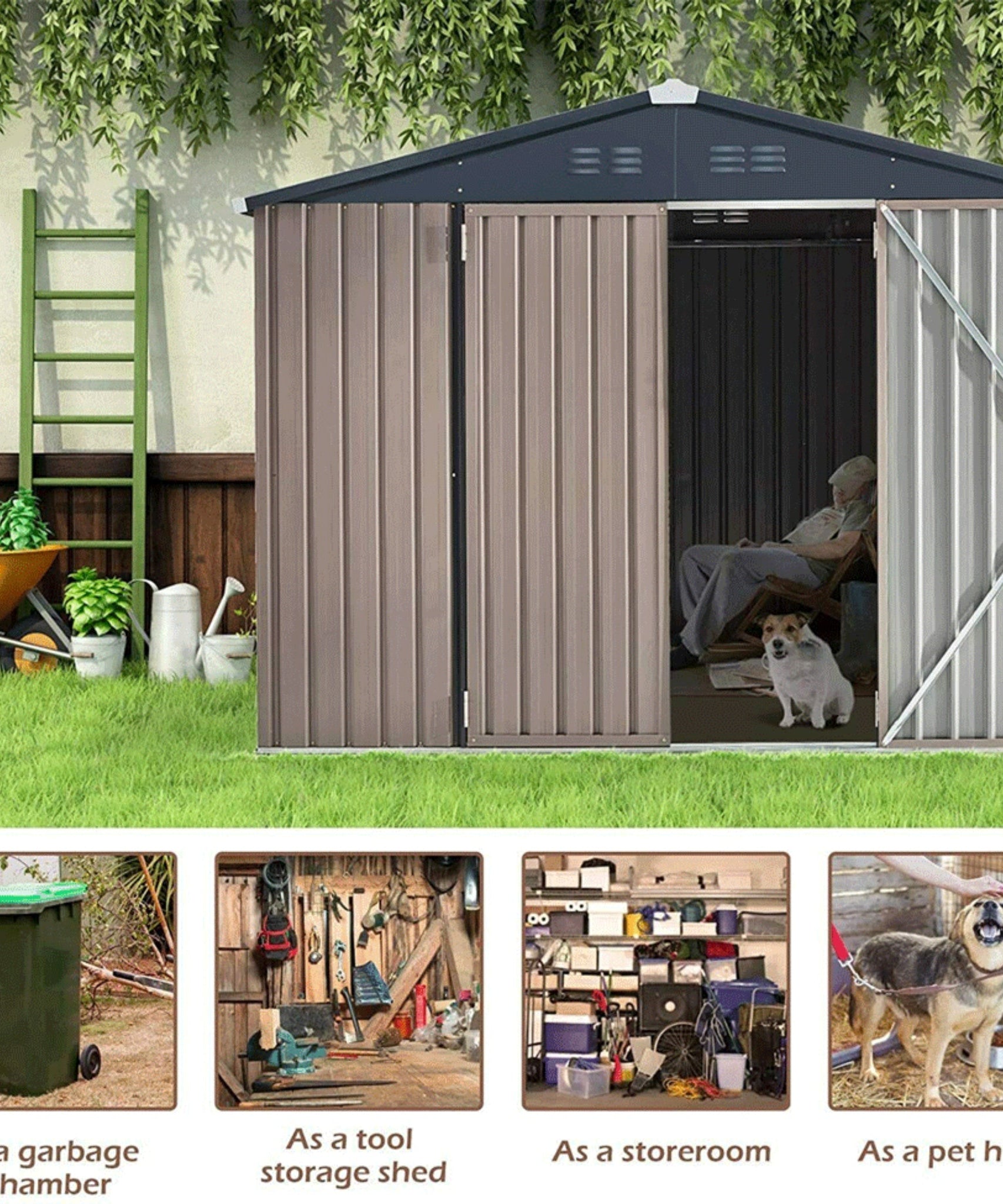 [06X08FT] Alora Large Outdoor Metal Hanover Storage Cabin House Shed (SAK94577)
