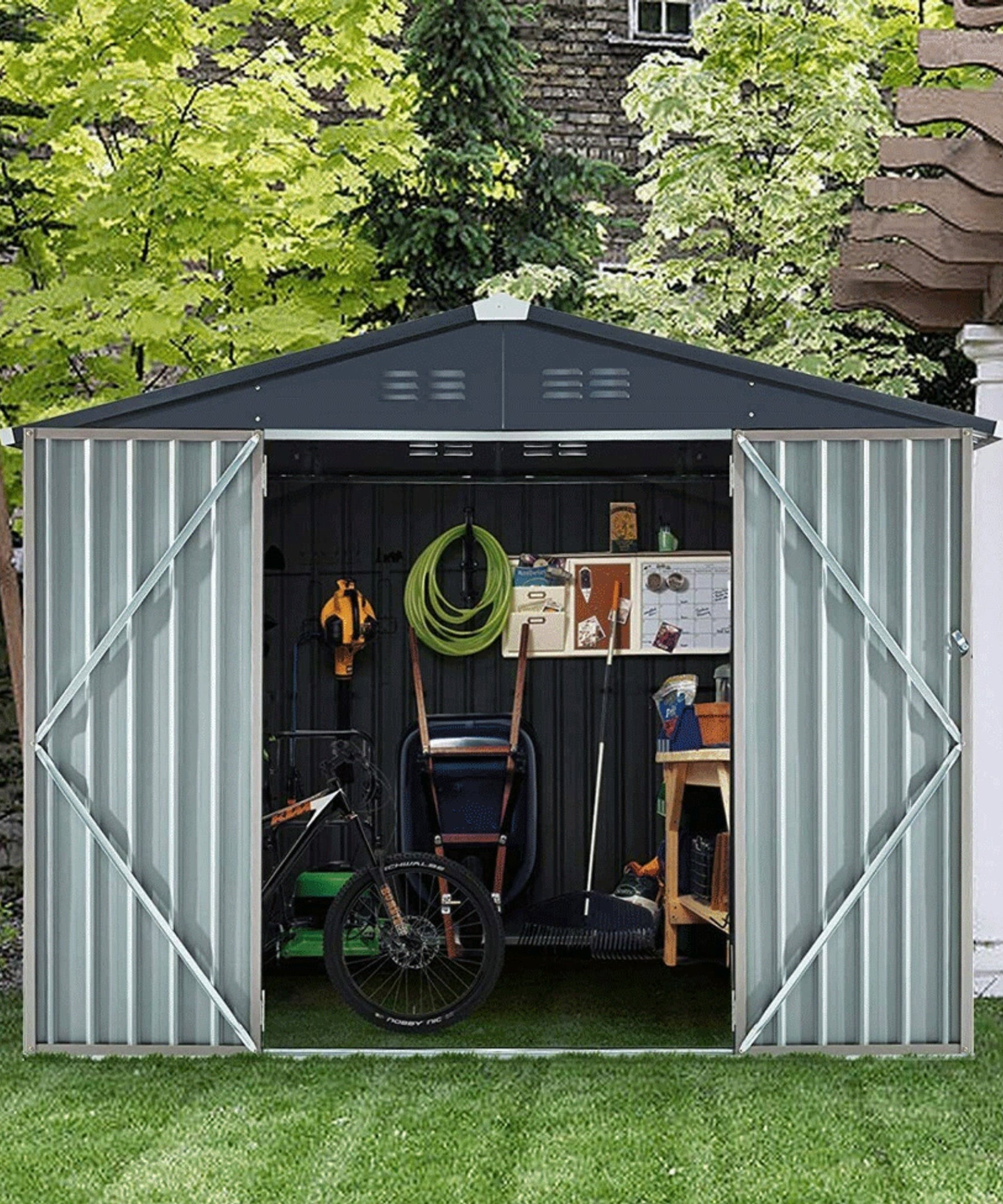 [06X08FT] Alora Large Outdoor Metal Hanover Storage Cabin House Shed (SAK94577)