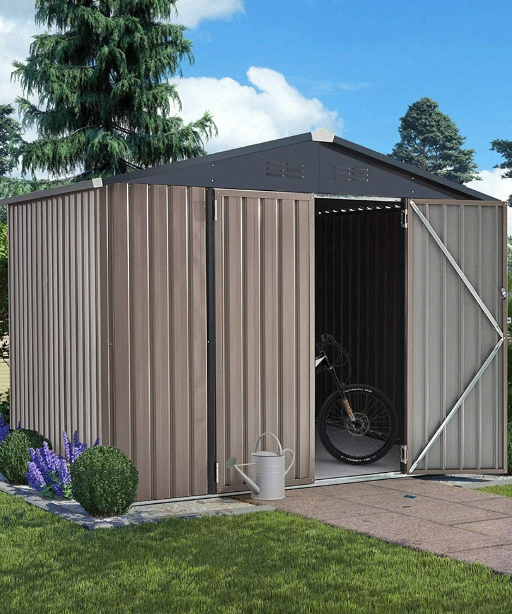 [06X08FT] Alora Large Outdoor Metal Hanover Storage Cabin House Shed (SAK94577)