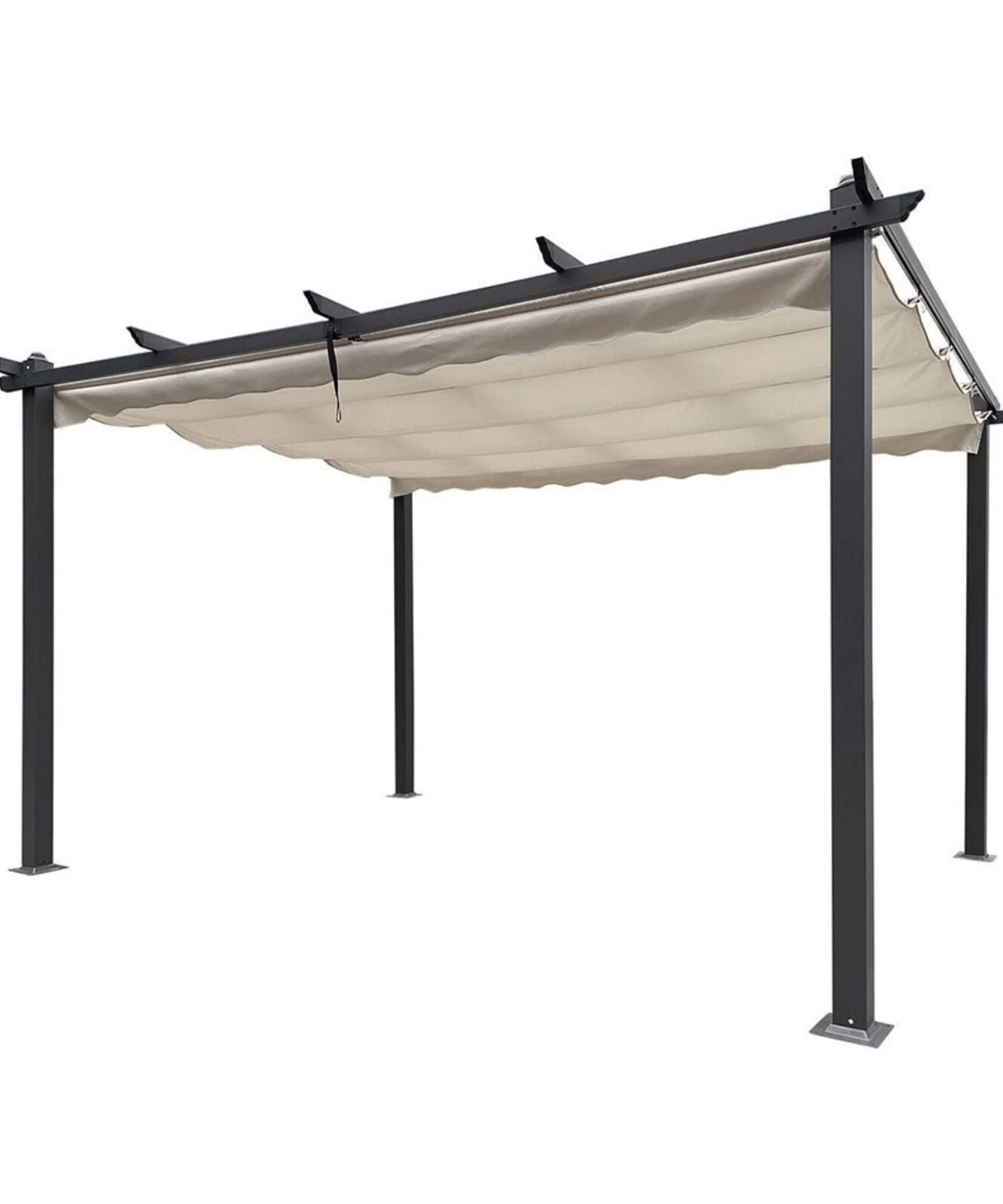 [10X13FT] Alora Large Outdoor Patio Pergola With Canopy & Retractable Sun Shades, Beige (SAK51842)