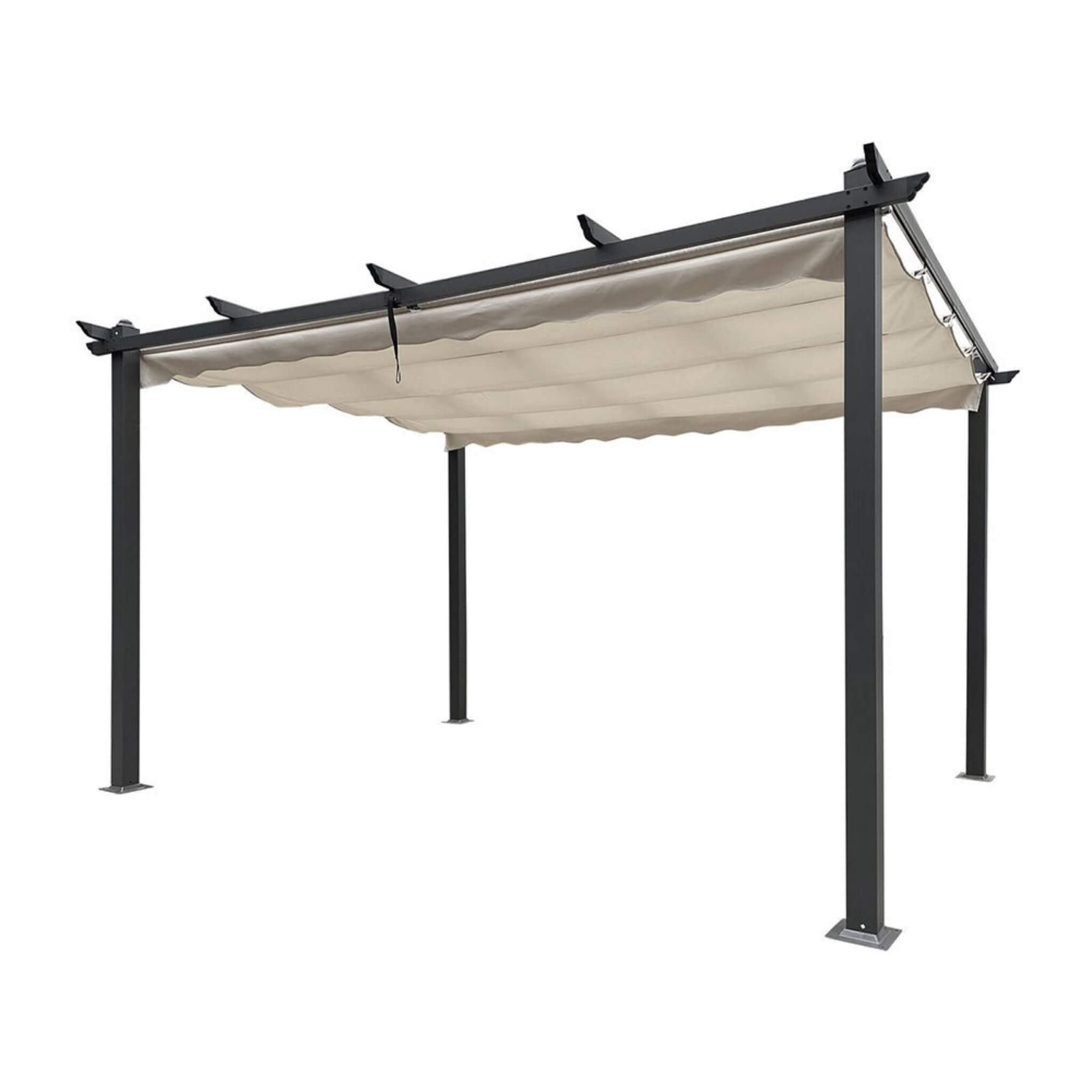 [10X13FT] Alora Large Outdoor Patio Pergola With Canopy & Retractable Sun Shades, Beige (SAK51842)