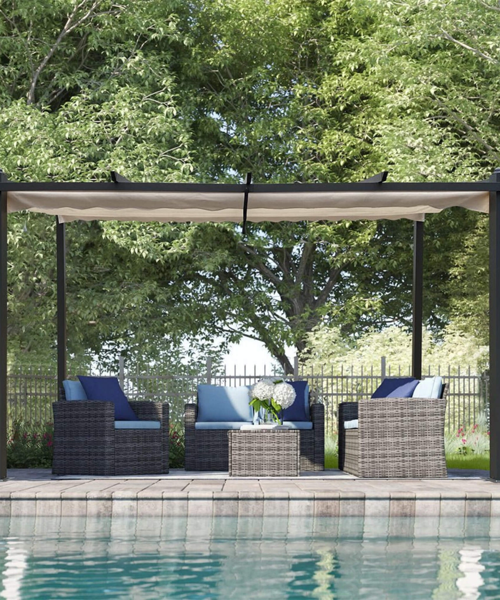[10X13FT] Alora Large Outdoor Patio Pergola With Canopy & Retractable Sun Shades, Beige (SAK51842)