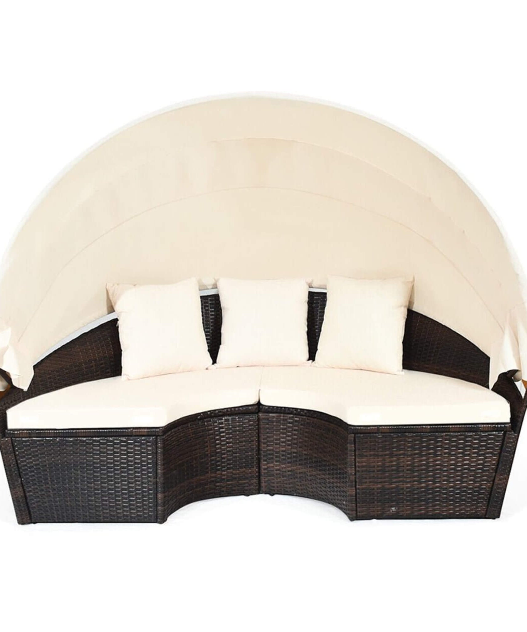 Alora Large 76-Inch Outdoor Patio Rattan Daybed Sofa W/ Adjustable Table Top, Canopy & 3 Pillows (SAK91254)