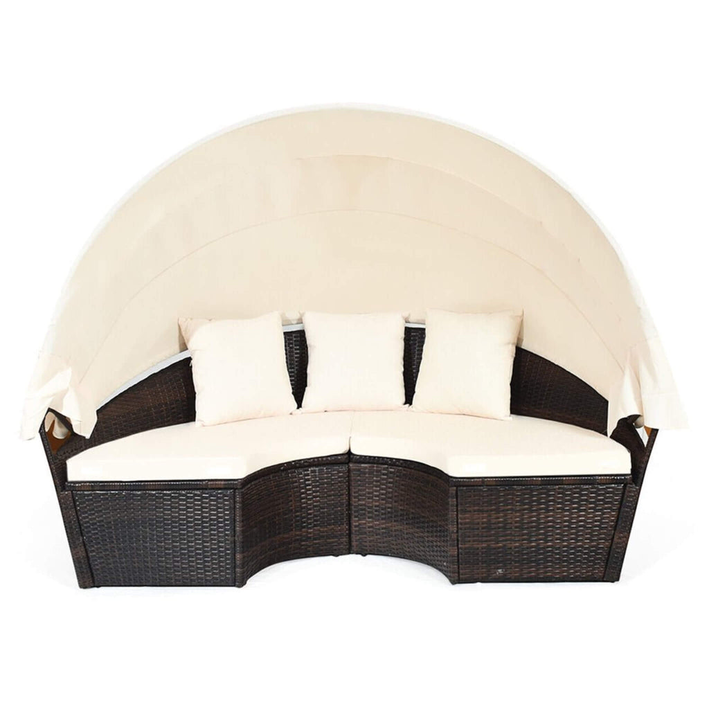 Alora Large 76-Inch Outdoor Patio Rattan Daybed Sofa W/ Adjustable Table Top, Canopy & 3 Pillows (SAK91254)