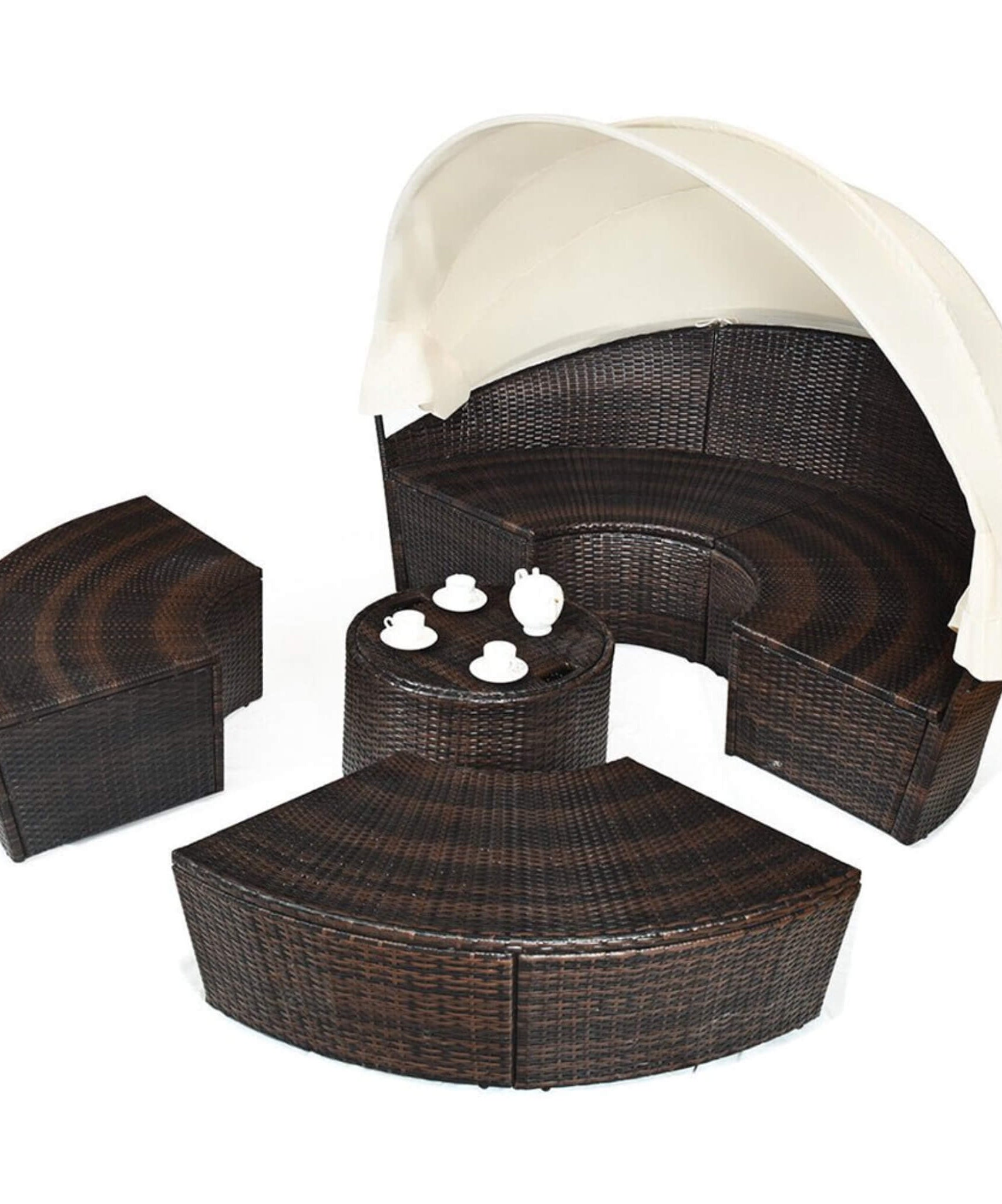 Alora Large 76-Inch Outdoor Patio Rattan Daybed Sofa W/ Adjustable Table Top, Canopy & 3 Pillows (SAK91254)