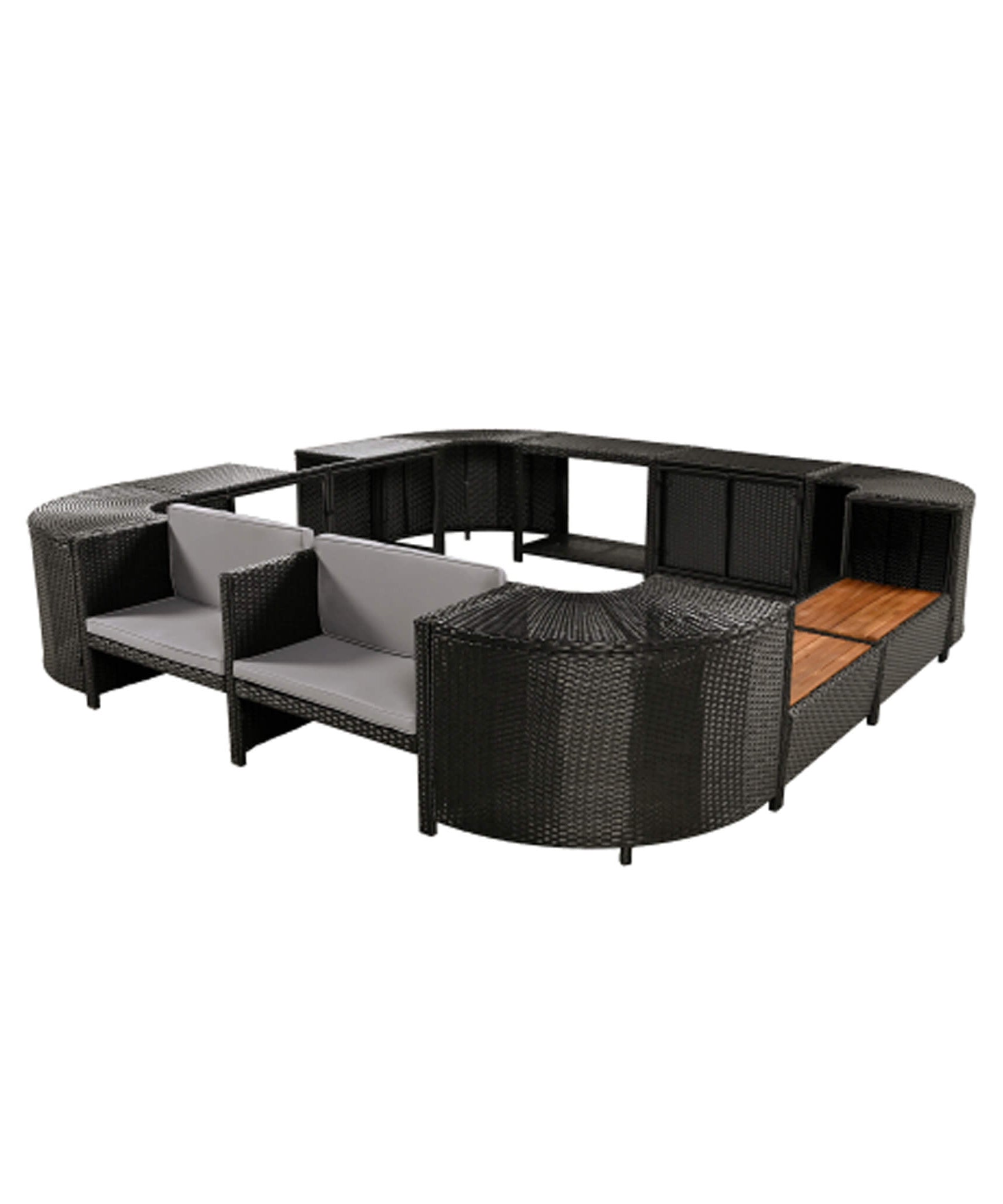 Alora Large Outdoor Quadrilateral Spa Surround Rattan Sectional Sofa Set With Storage Compartments (SAK80217)