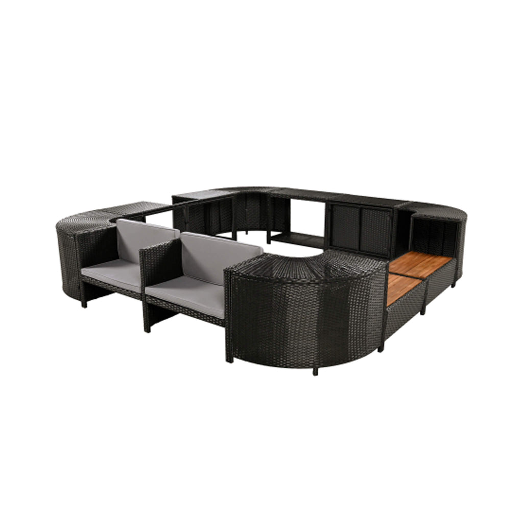 Alora Large Outdoor Quadrilateral Spa Surround Rattan Sectional Sofa Set With Storage Compartments (SAK80217)