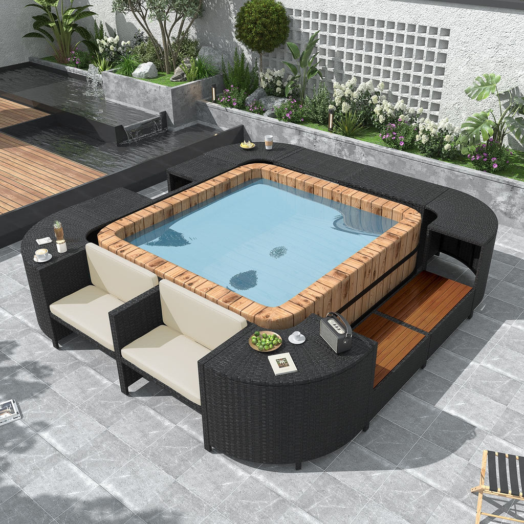 Alora Large Outdoor Quadrilateral Spa Surround Rattan Sectional Sofa Set With Storage Compartments (SAK80217)
