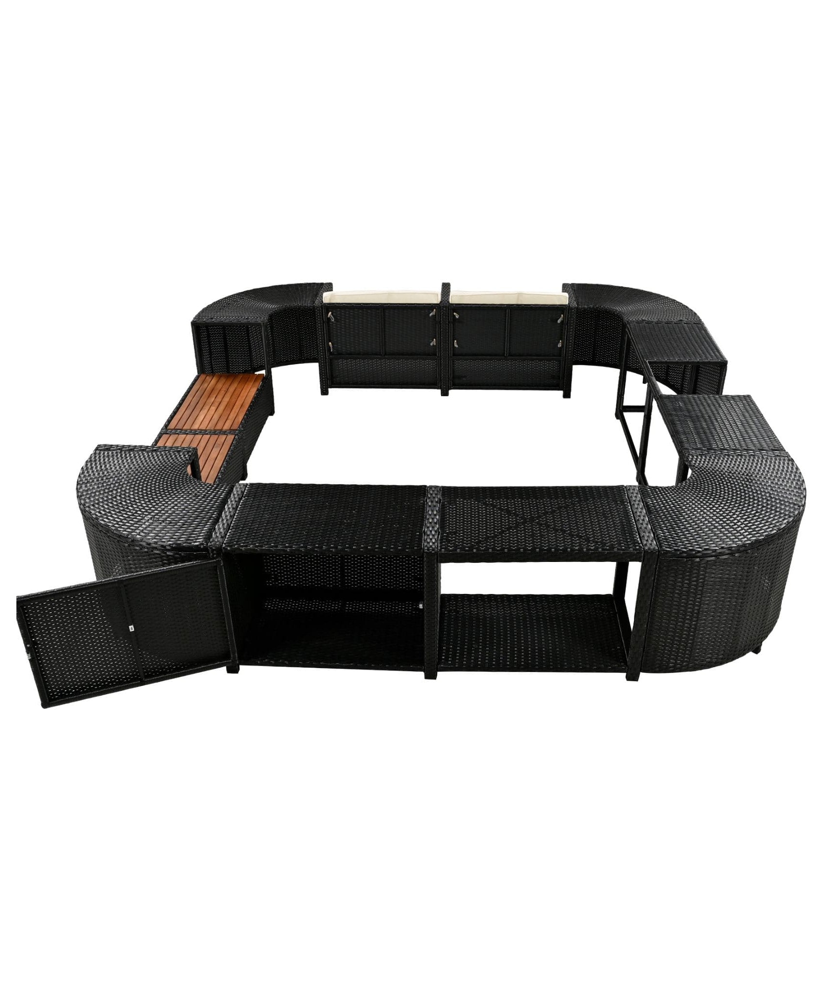 Alora Large Outdoor Quadrilateral Spa Surround Rattan Sectional Sofa Set With Storage Compartments (SAK80217)