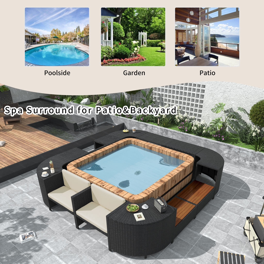 Alora Large Outdoor Quadrilateral Spa Surround Rattan Sectional Sofa Set With Storage Compartments (SAK80217)