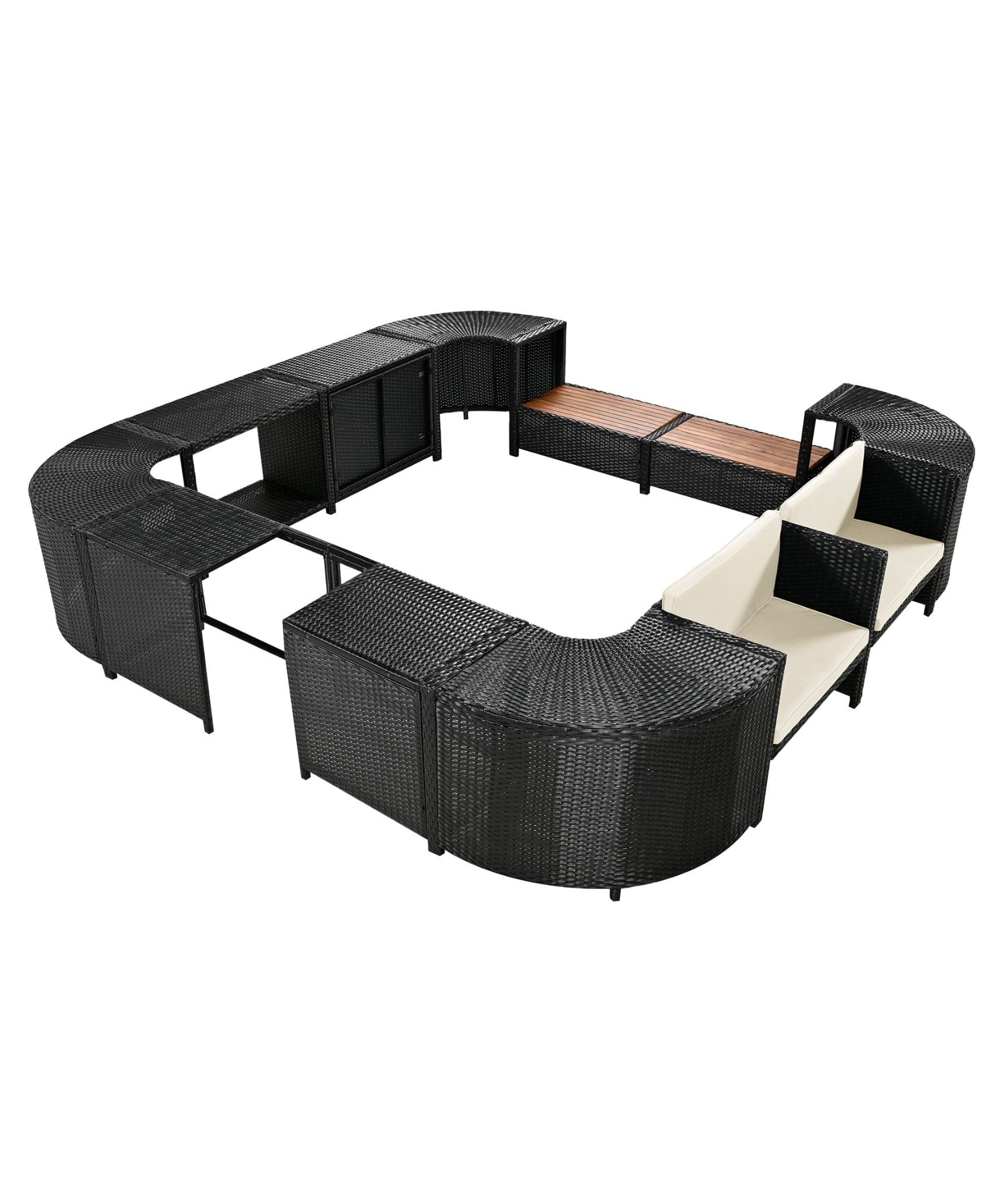 Alora Large Outdoor Quadrilateral Spa Surround Rattan Sectional Sofa Set With Storage Compartments (SAK80217)