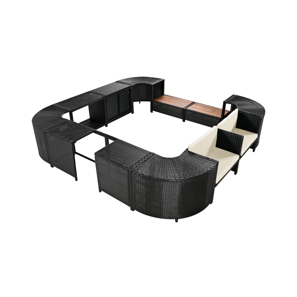 Alora Large Outdoor Quadrilateral Spa Surround Rattan Sectional Sofa Set With Storage Compartments (SAK80217)